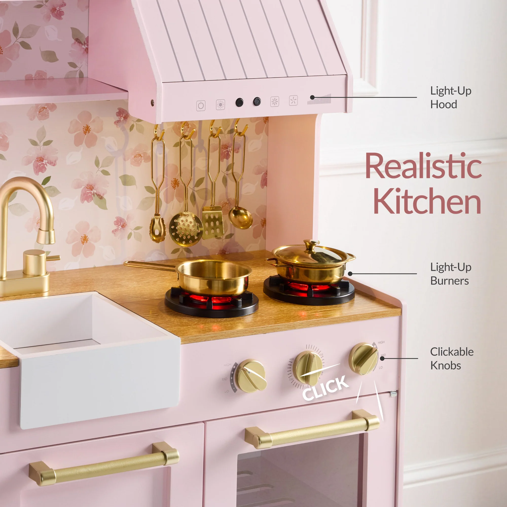 Pretend Kitchen Toy Set for Kids w/Lights, Sounds, Island, Espresso Machine - Image 33
