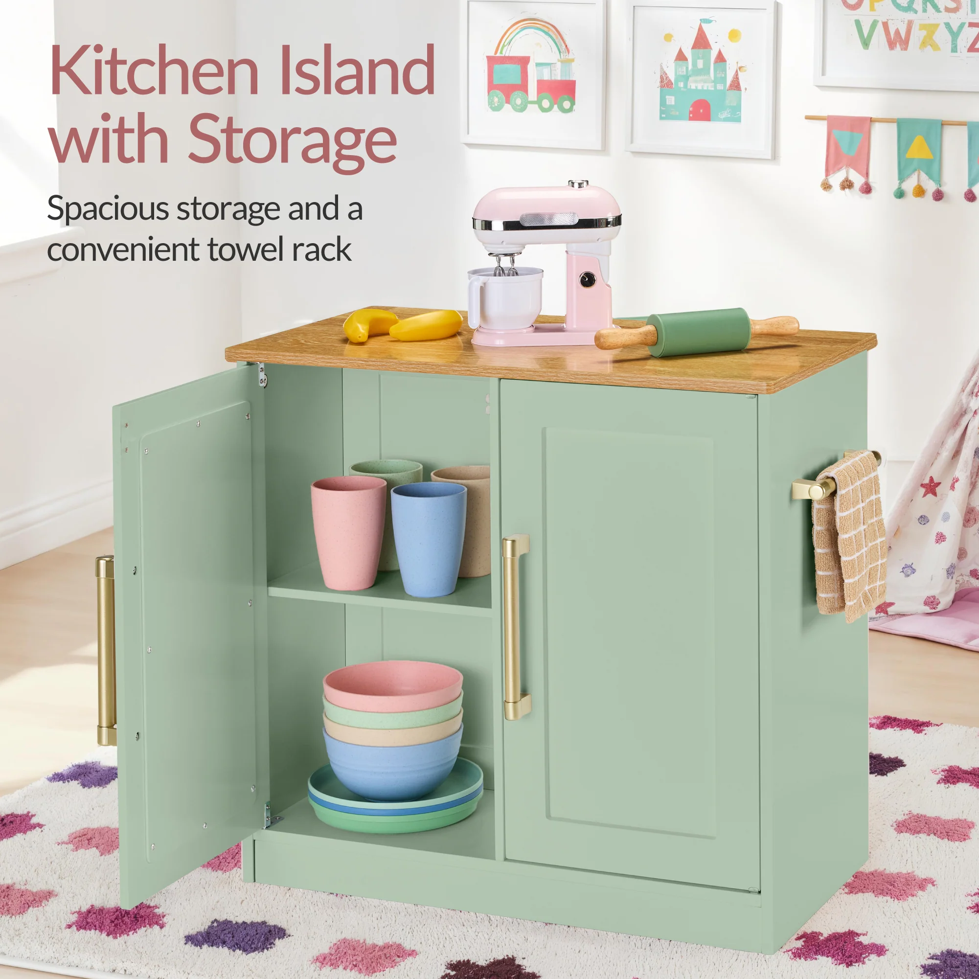 Pretend Kitchen Toy Set for Kids w/Lights, Sounds, Island, Espresso Machine - Image 40