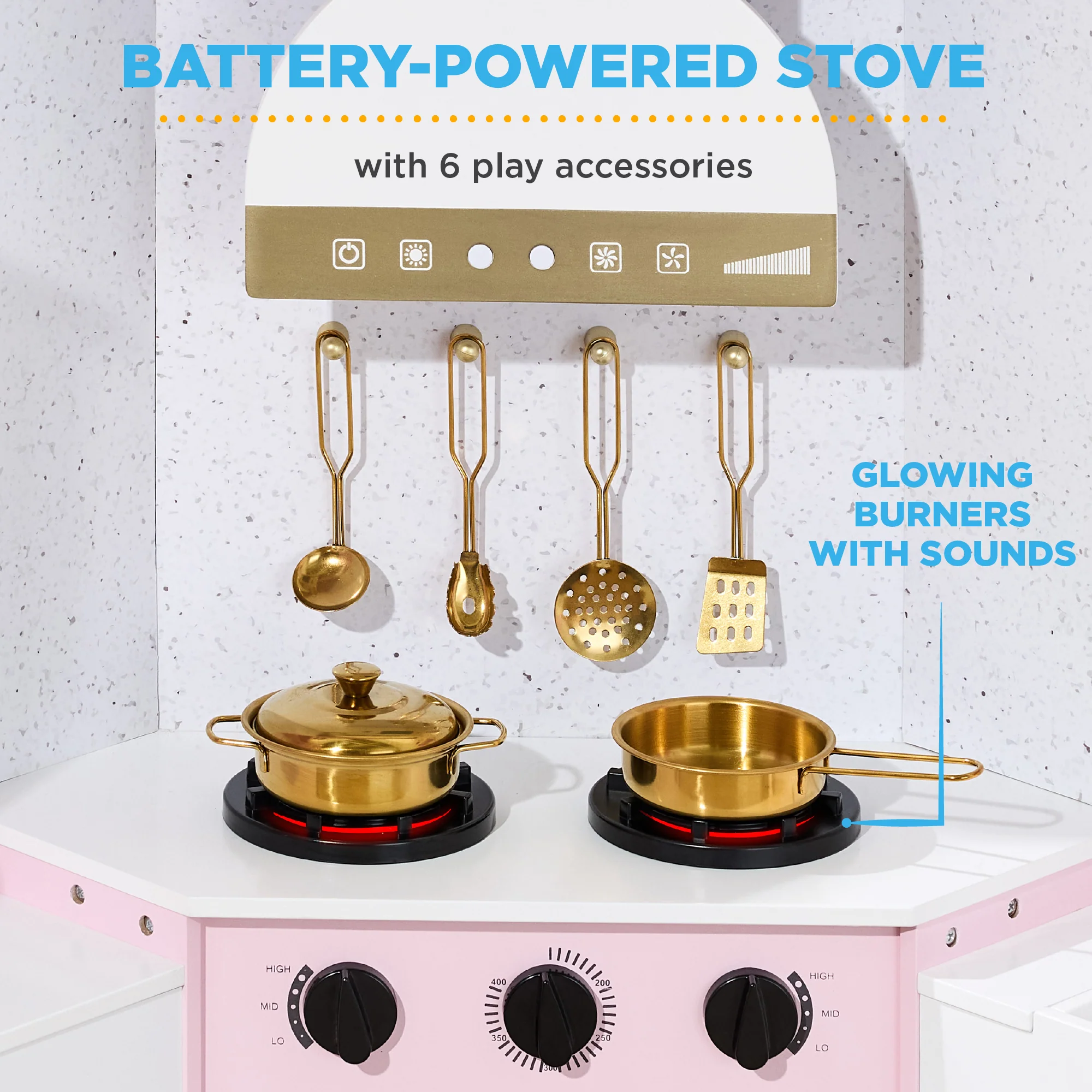 Pretend Play Corner Kitchen Wooden Toy Set for Kids w/ Lights, Sounds - Image 34