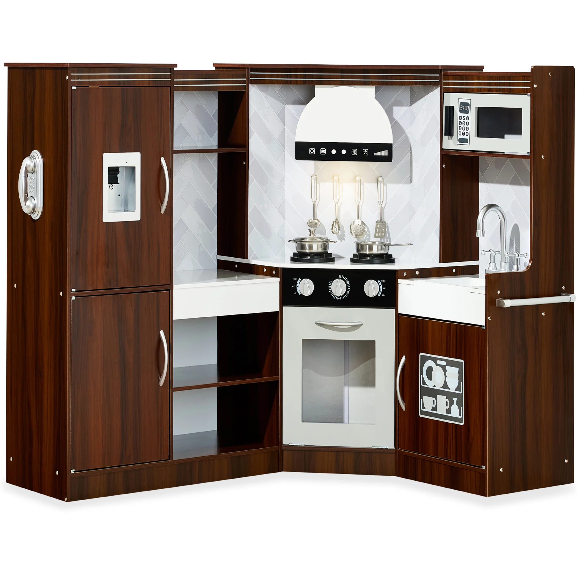 Pretend Play Corner Kitchen Wooden Toy Set for Kids w/ Lights, Sounds - Image 64