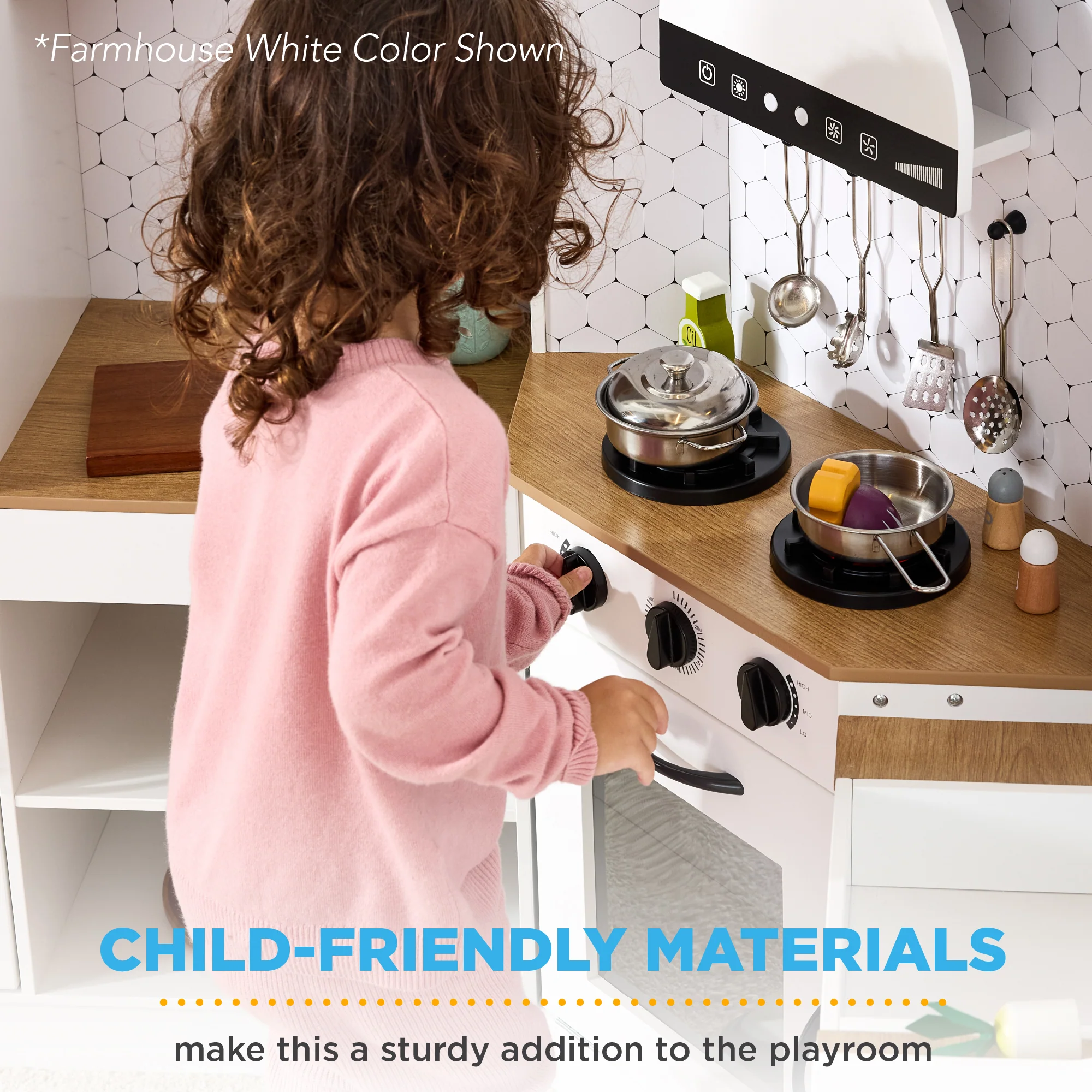 Pretend Play Corner Kitchen Wooden Toy Set for Kids w/ Lights, Sounds - Image 80