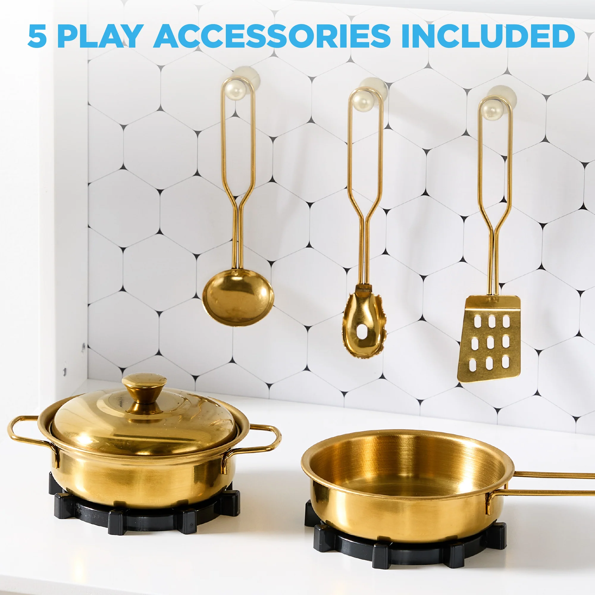 Pretend Play Cottage Kitchen Wooden Toy Set for Kids w/ 5 Accessories - Image 42