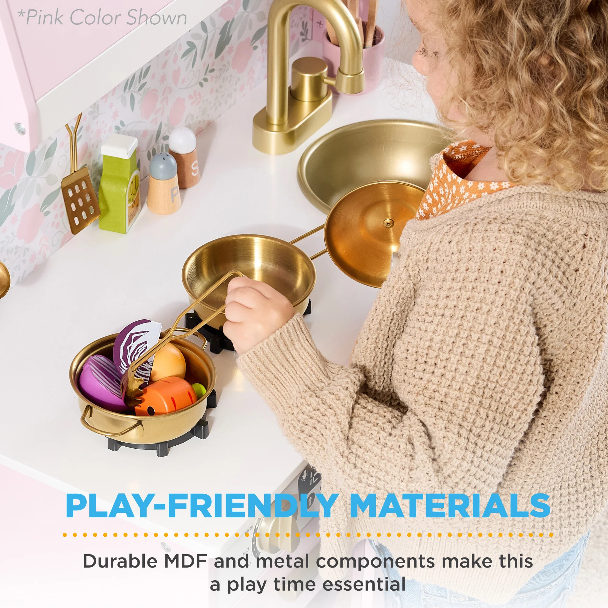 Pretend Play Cottage Kitchen Wooden Toy Set for Kids w/ 5 Accessories - Image 7