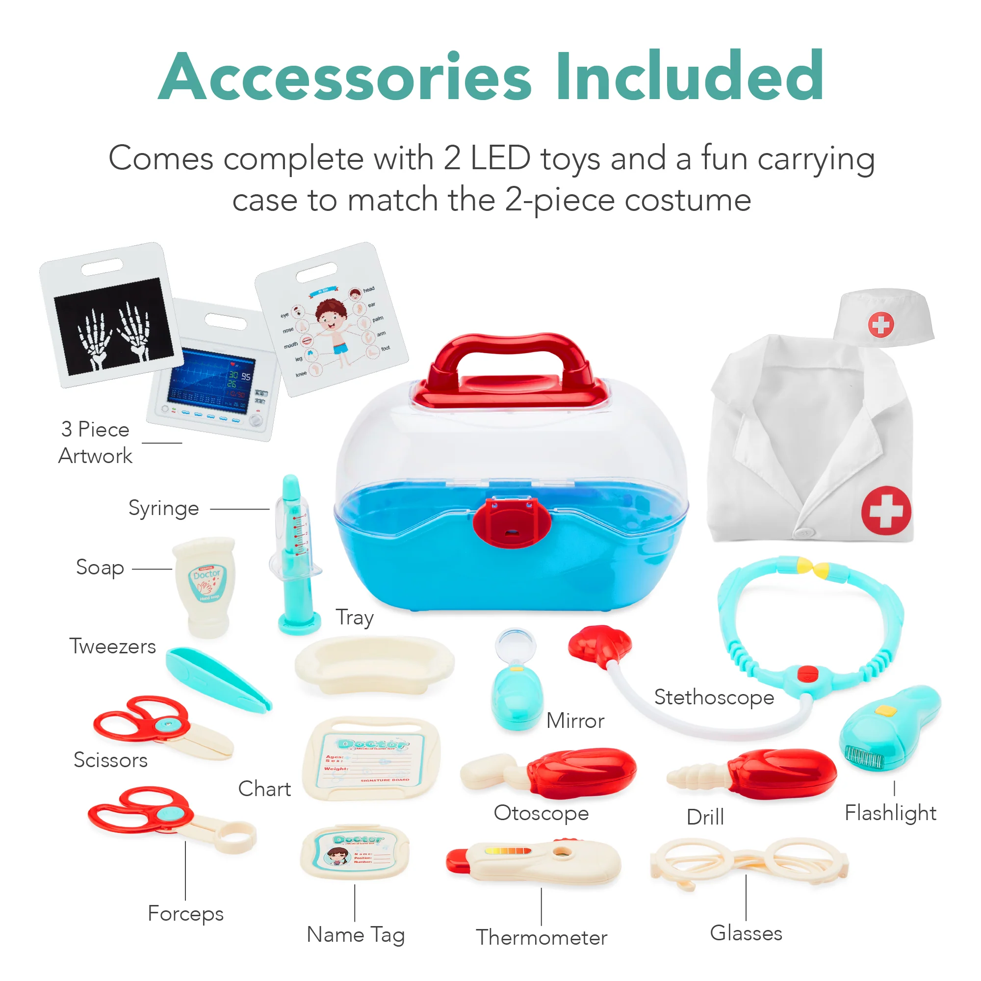Pretend Play Doctor's Office, Kids Wooden Toy Set w/ Accessories Included - Image 3