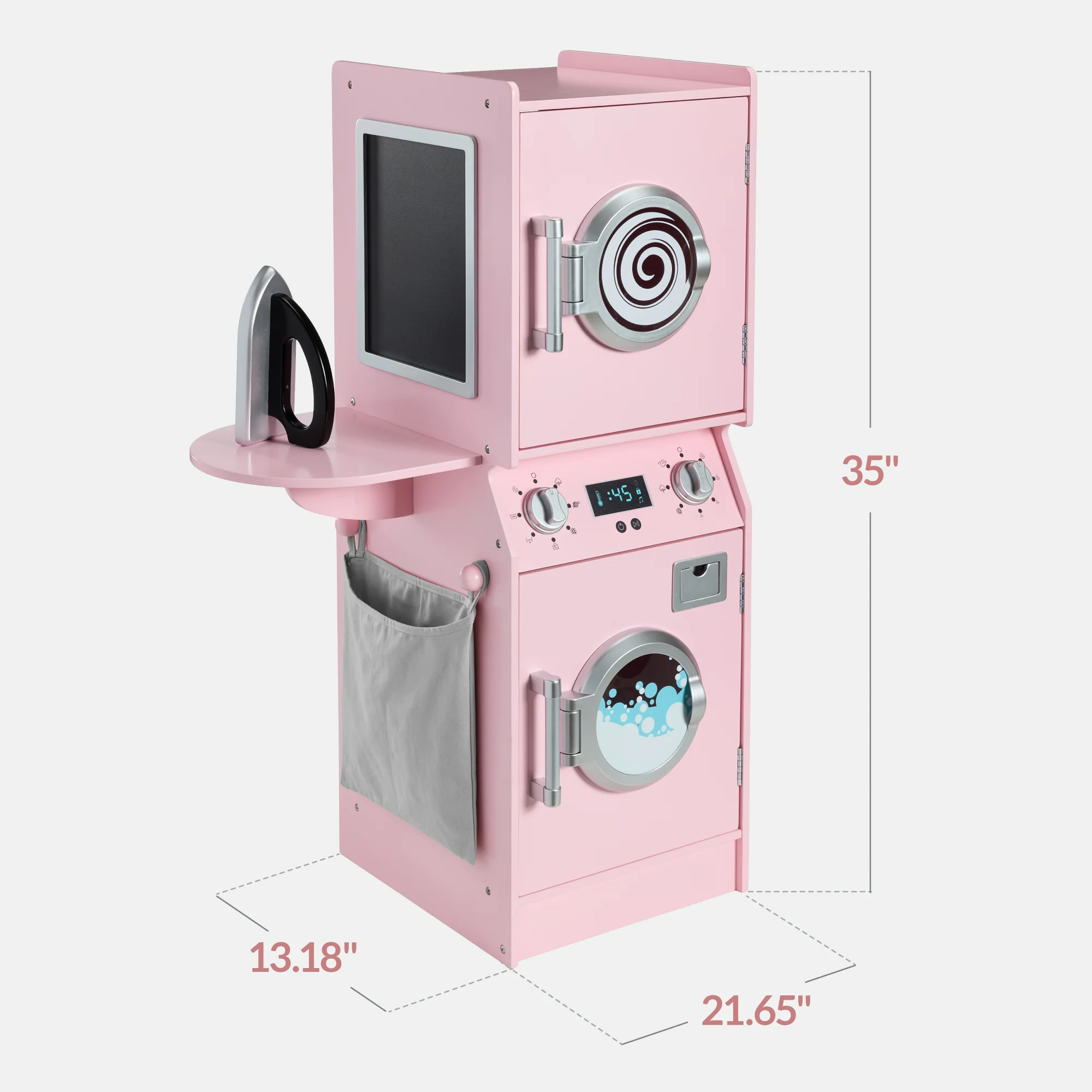 Pretend Play Kids Wooden Washer & Dryer Set w/ Laundry Accessories - Image 10