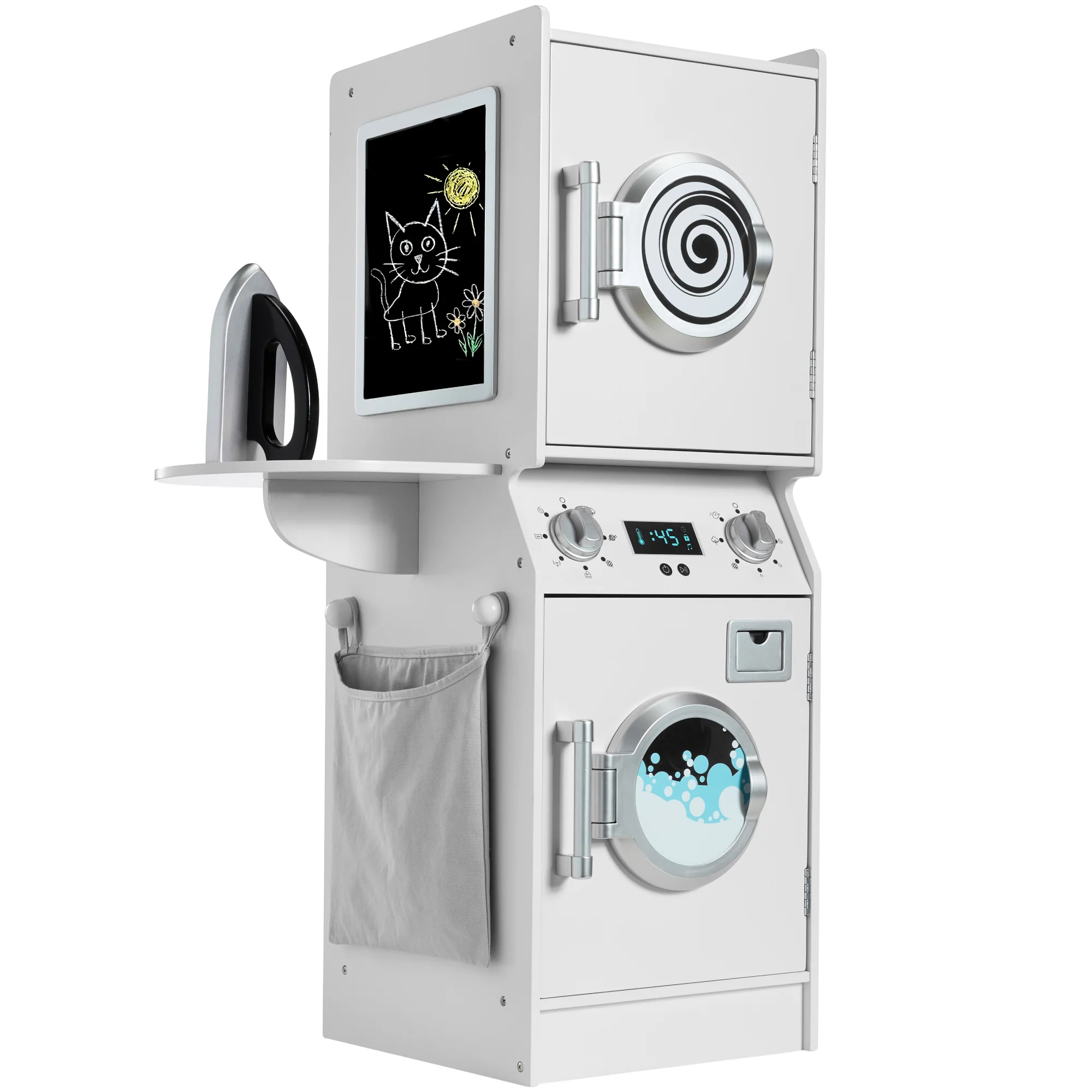 Pretend Play Kids Wooden Washer & Dryer Set w/ Laundry Accessories - Image 17