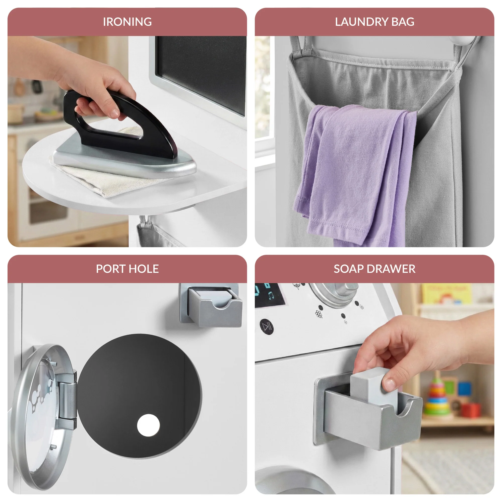 Pretend Play Kids Wooden Washer & Dryer Set w/ Laundry Accessories - Image 20