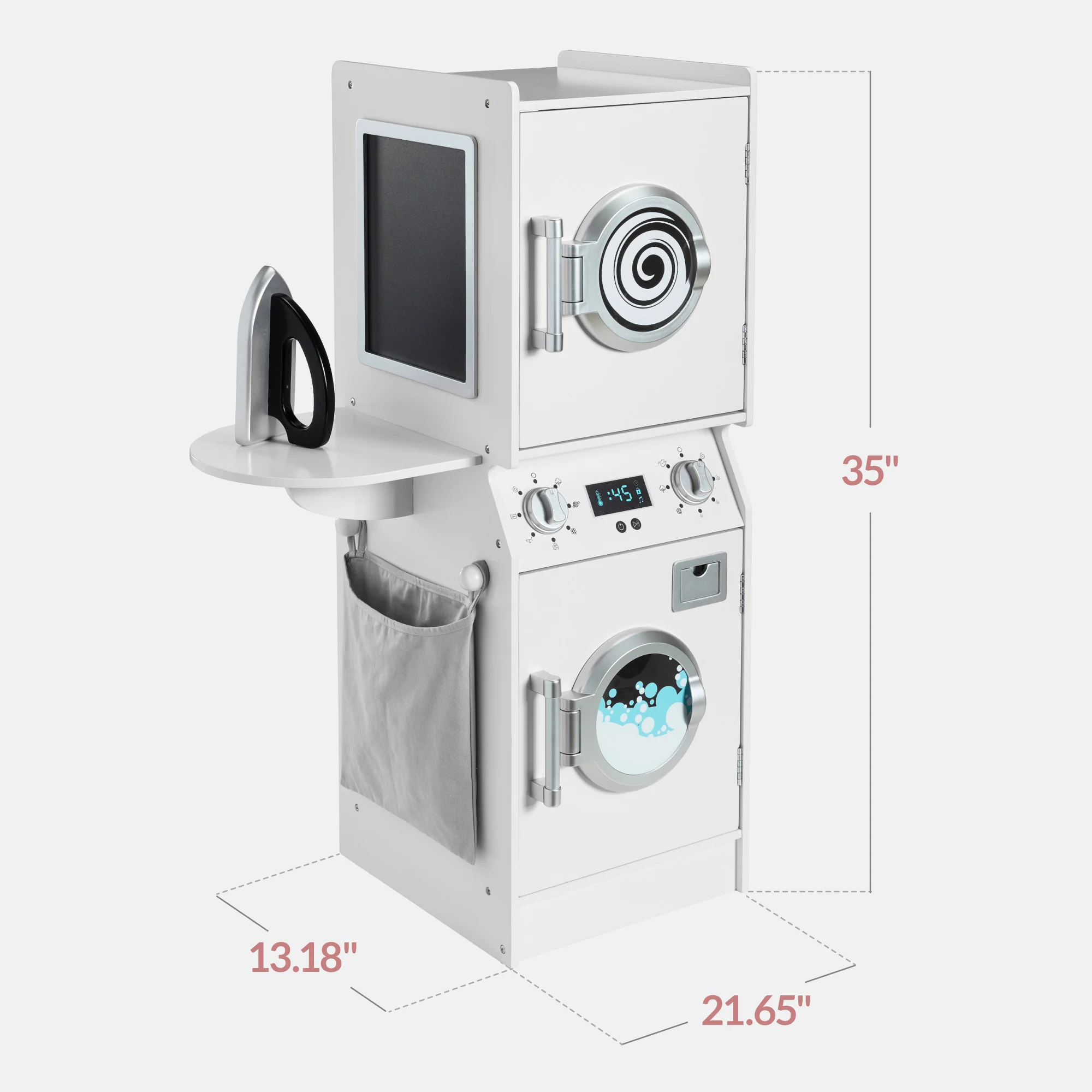 Pretend Play Kids Wooden Washer & Dryer Set w/ Laundry Accessories - Image 26