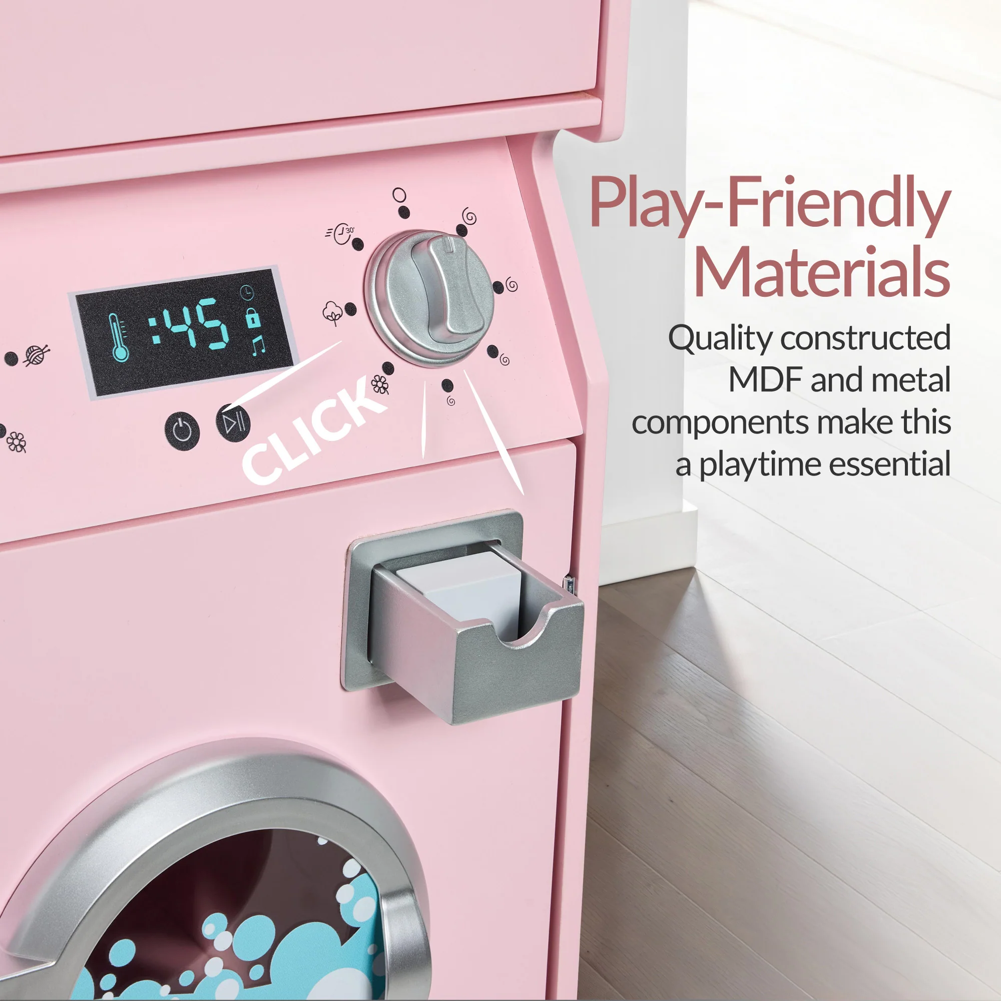 Pretend Play Kids Wooden Washer & Dryer Set w/ Laundry Accessories - Image 7