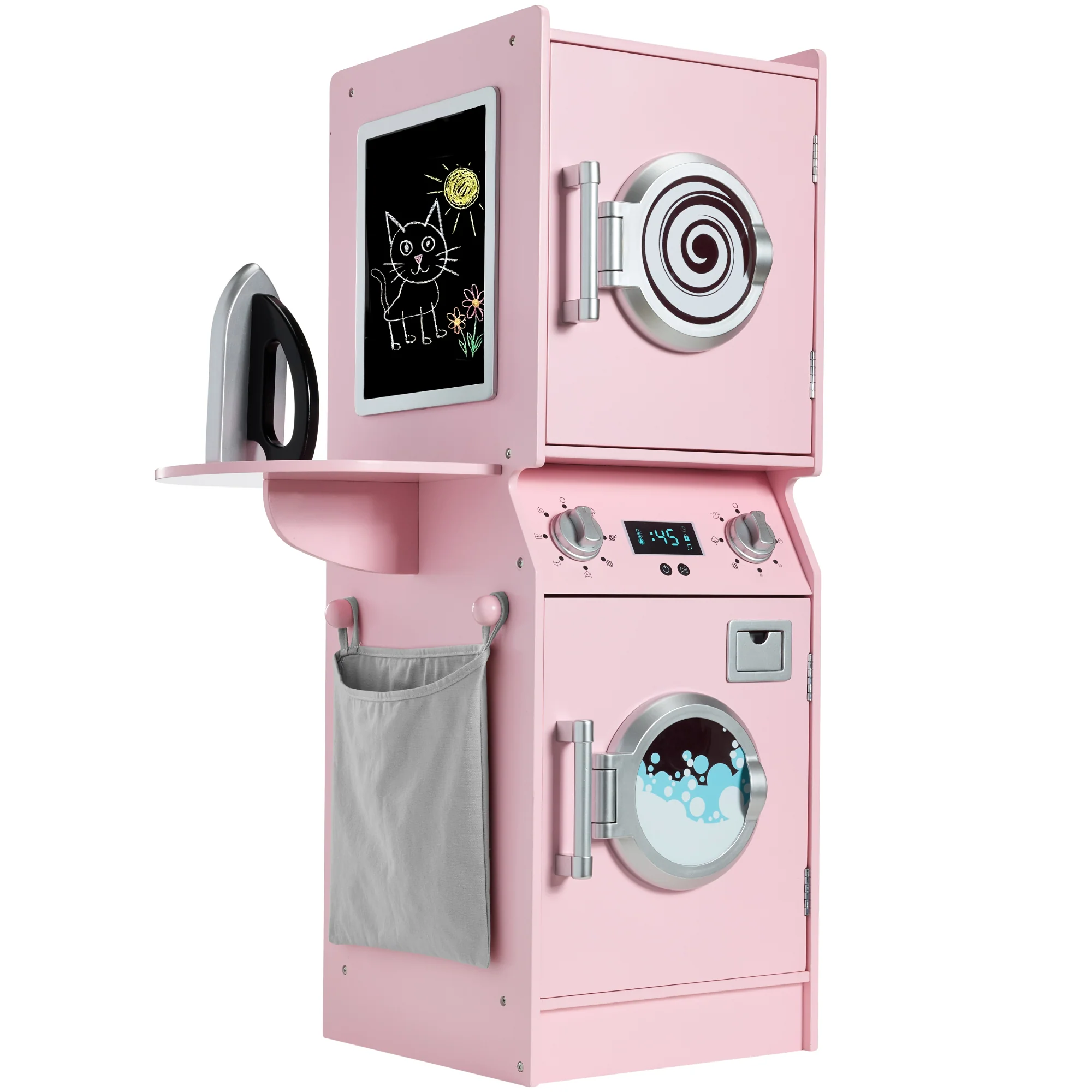 Pretend Play Kids Wooden Washer & Dryer Set w/ Laundry Accessories - Image 9