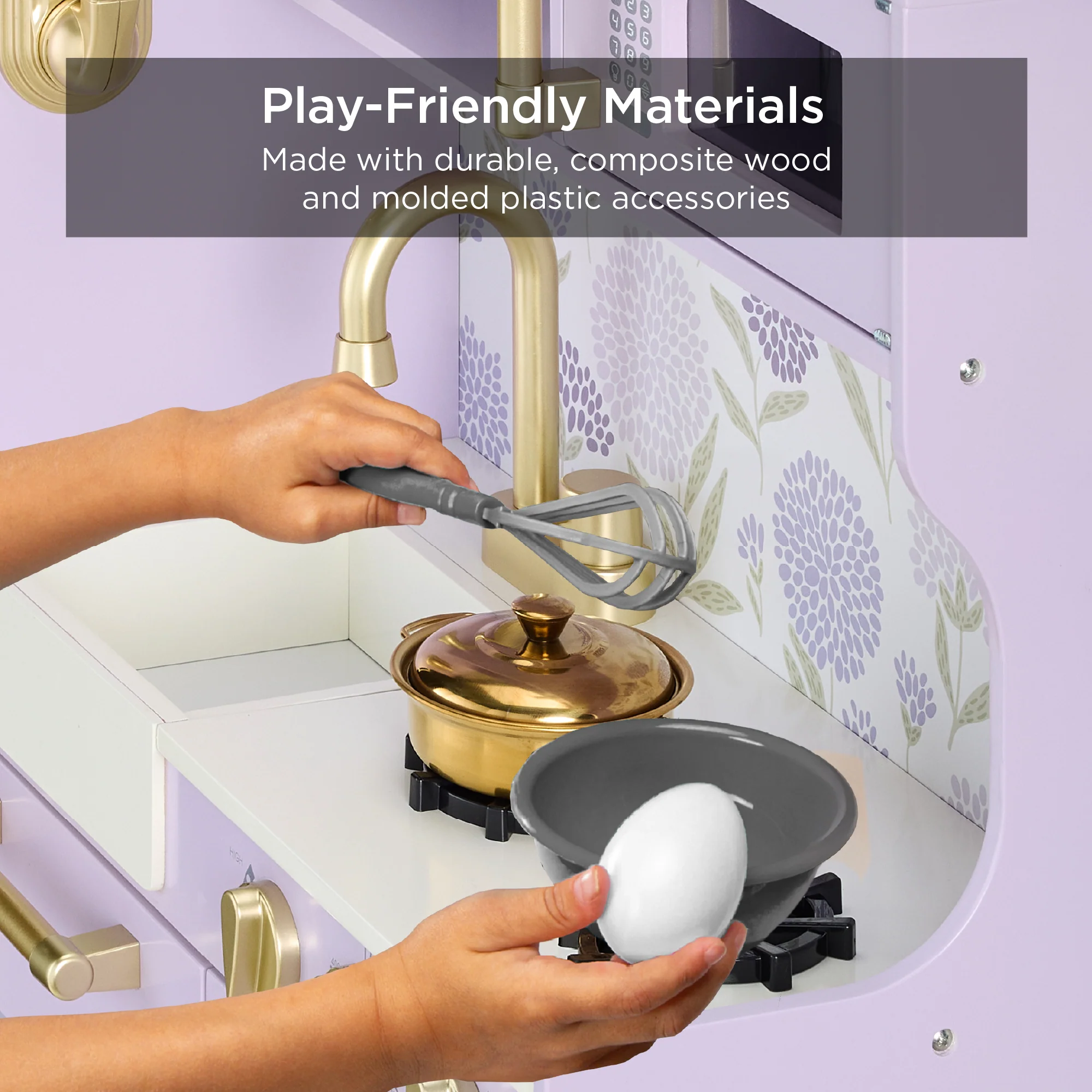 Wooden Play Kitchen for Kids with Accessories, Pretend Cooking Set, Ages 3+ - Image 10