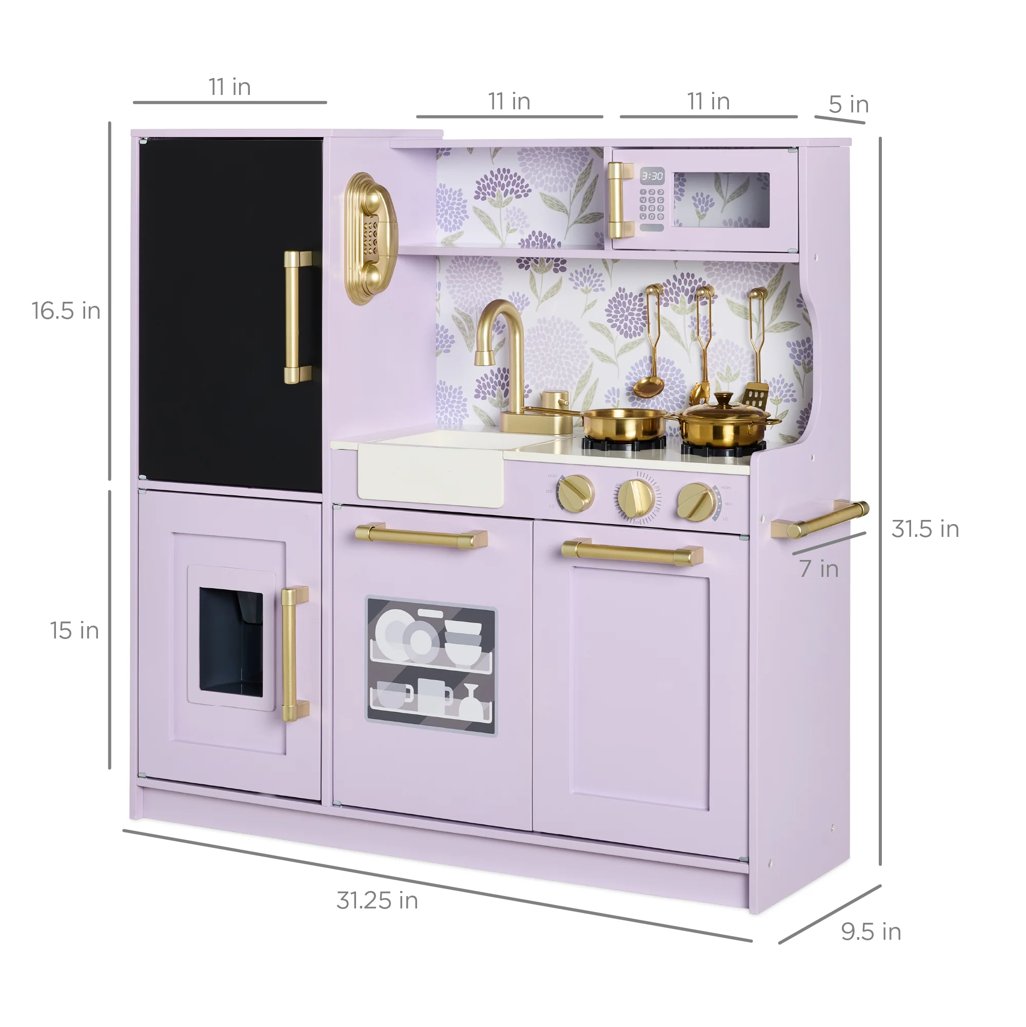 Wooden Play Kitchen for Kids with Accessories, Pretend Cooking Set, Ages 3+ - Image 14