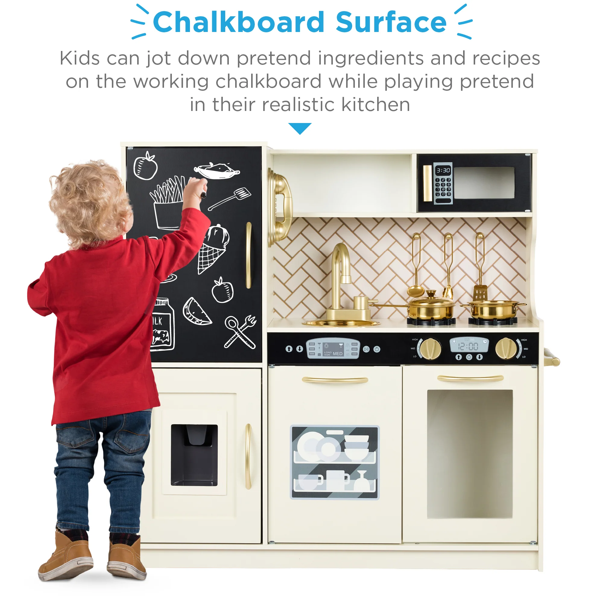 Wooden Play Kitchen for Kids with Accessories, Pretend Cooking Set, Ages 3+ - Image 16