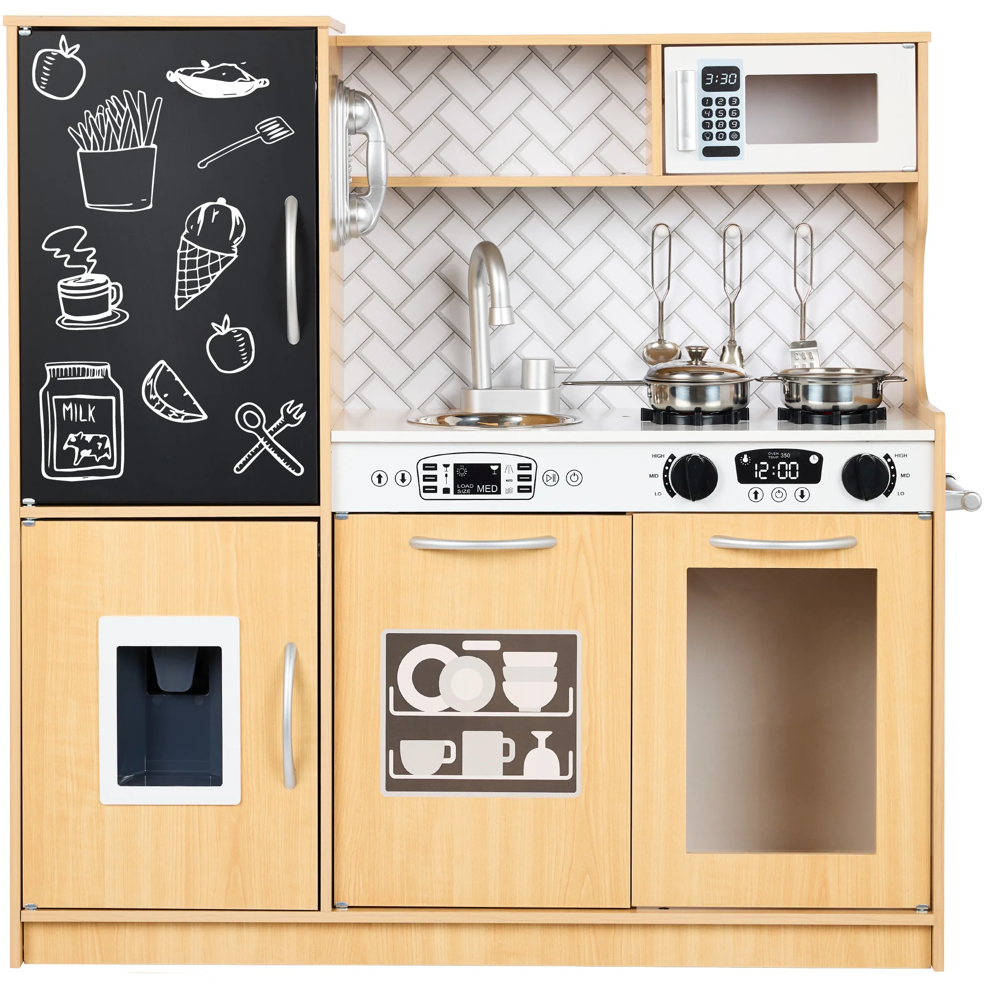 Wooden Play Kitchen for Kids with Accessories, Pretend Cooking Set, Ages 3+ - Image 22
