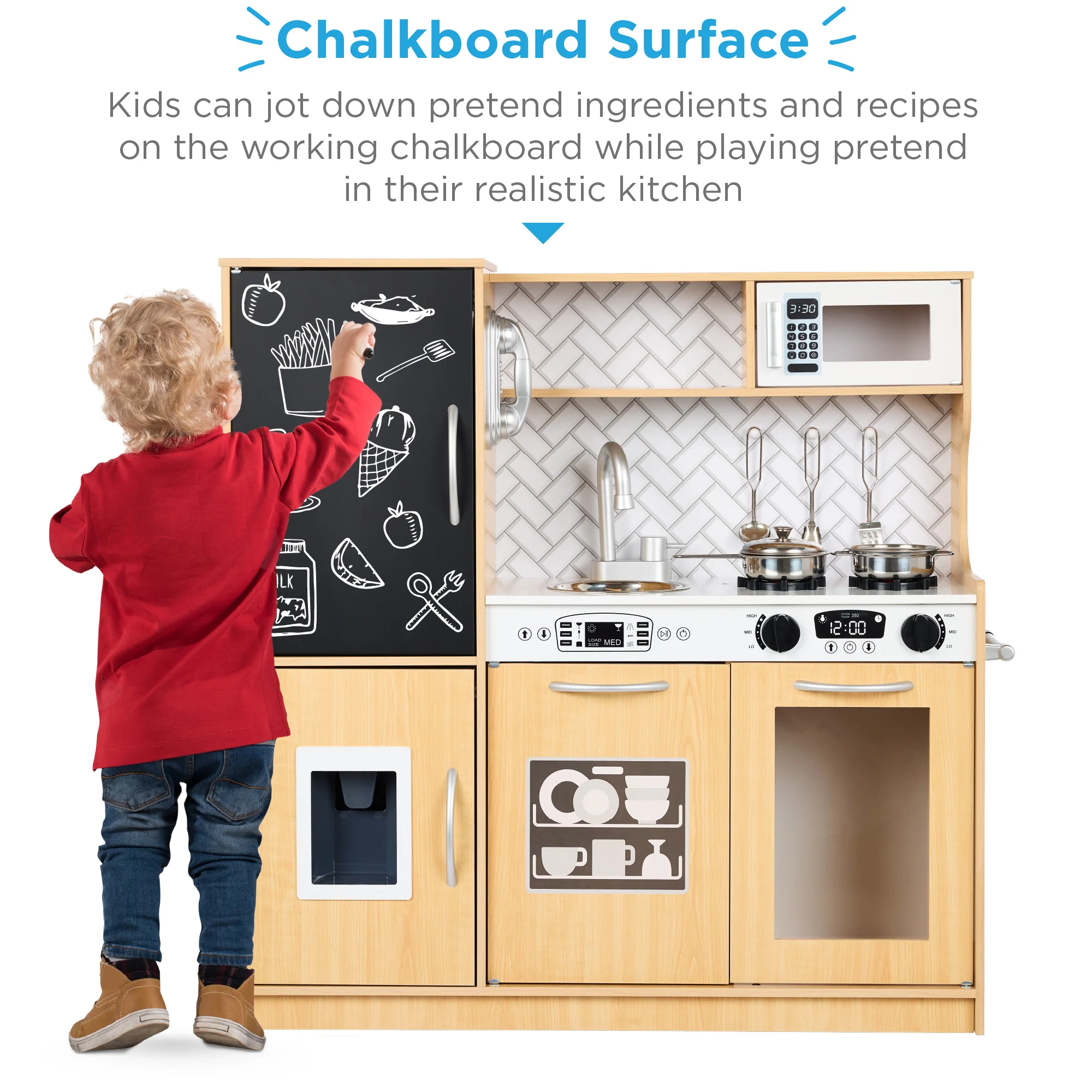 Wooden Play Kitchen for Kids with Accessories, Pretend Cooking Set, Ages 3+ - Image 23