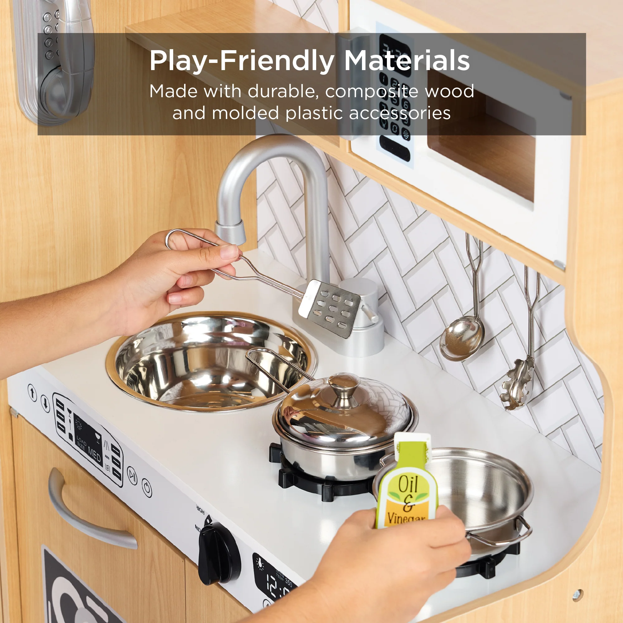 Wooden Play Kitchen for Kids with Accessories, Pretend Cooking Set, Ages 3+ - Image 24