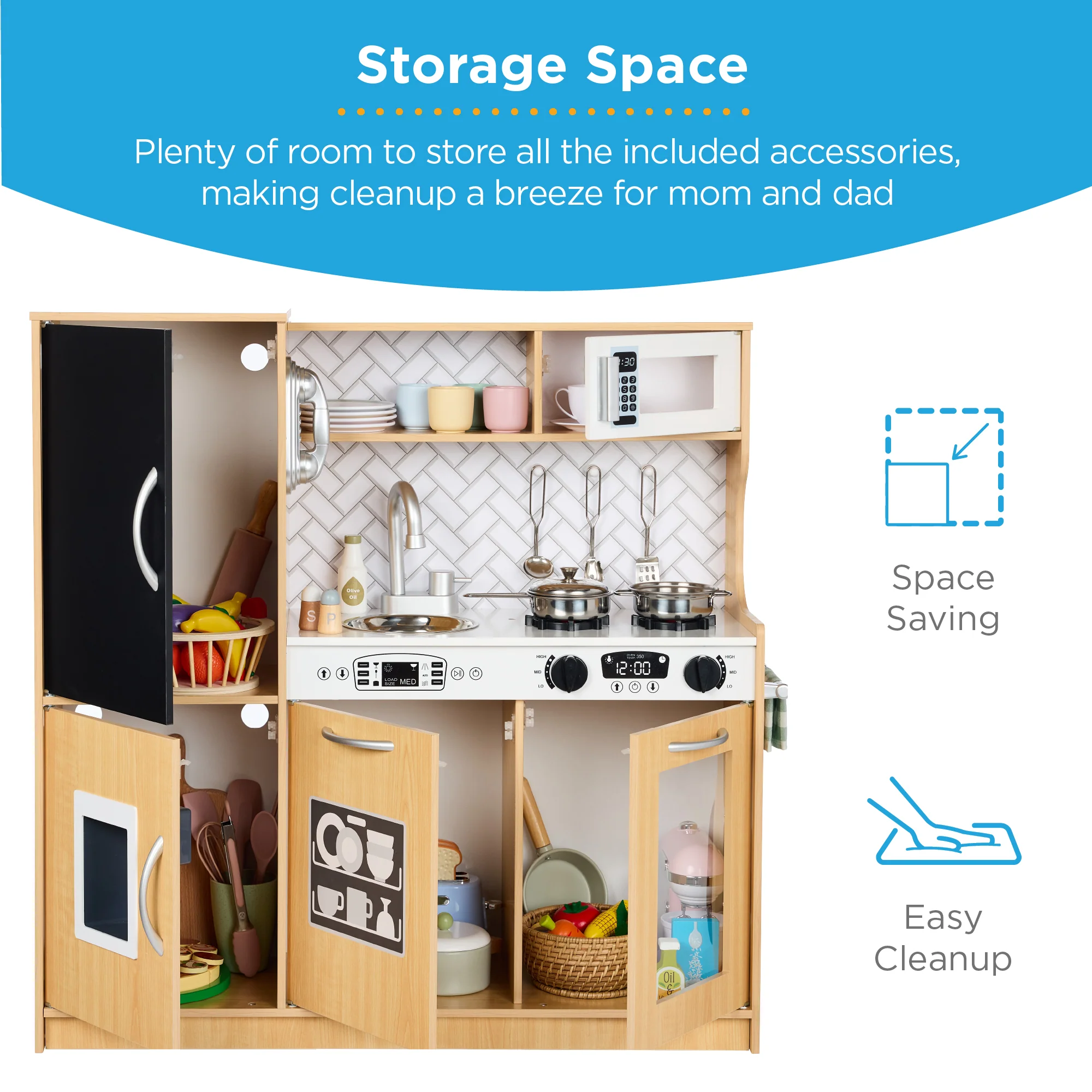 Wooden Play Kitchen for Kids with Accessories, Pretend Cooking Set, Ages 3+ - Image 27