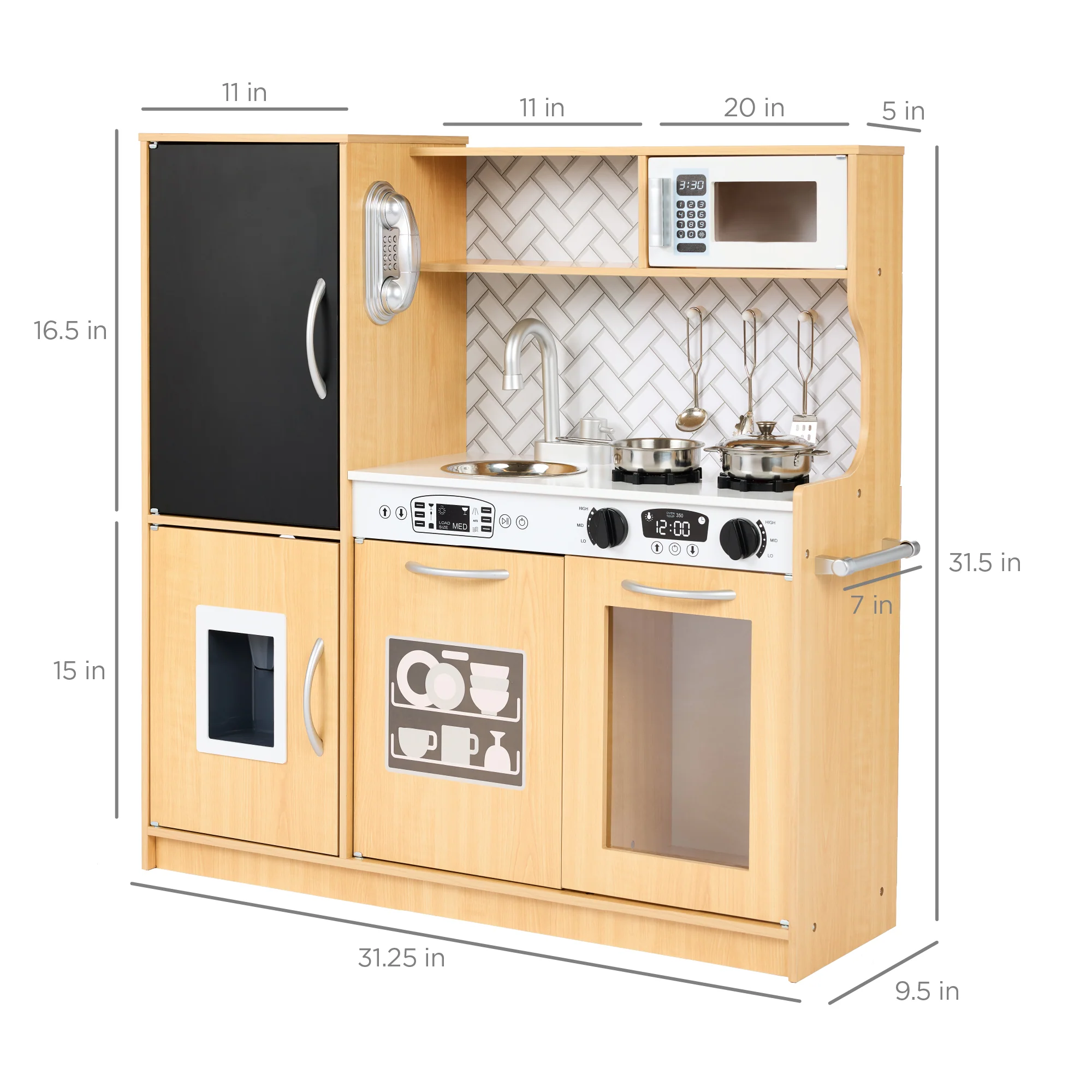 Wooden Play Kitchen for Kids with Accessories, Pretend Cooking Set, Ages 3+ - Image 28