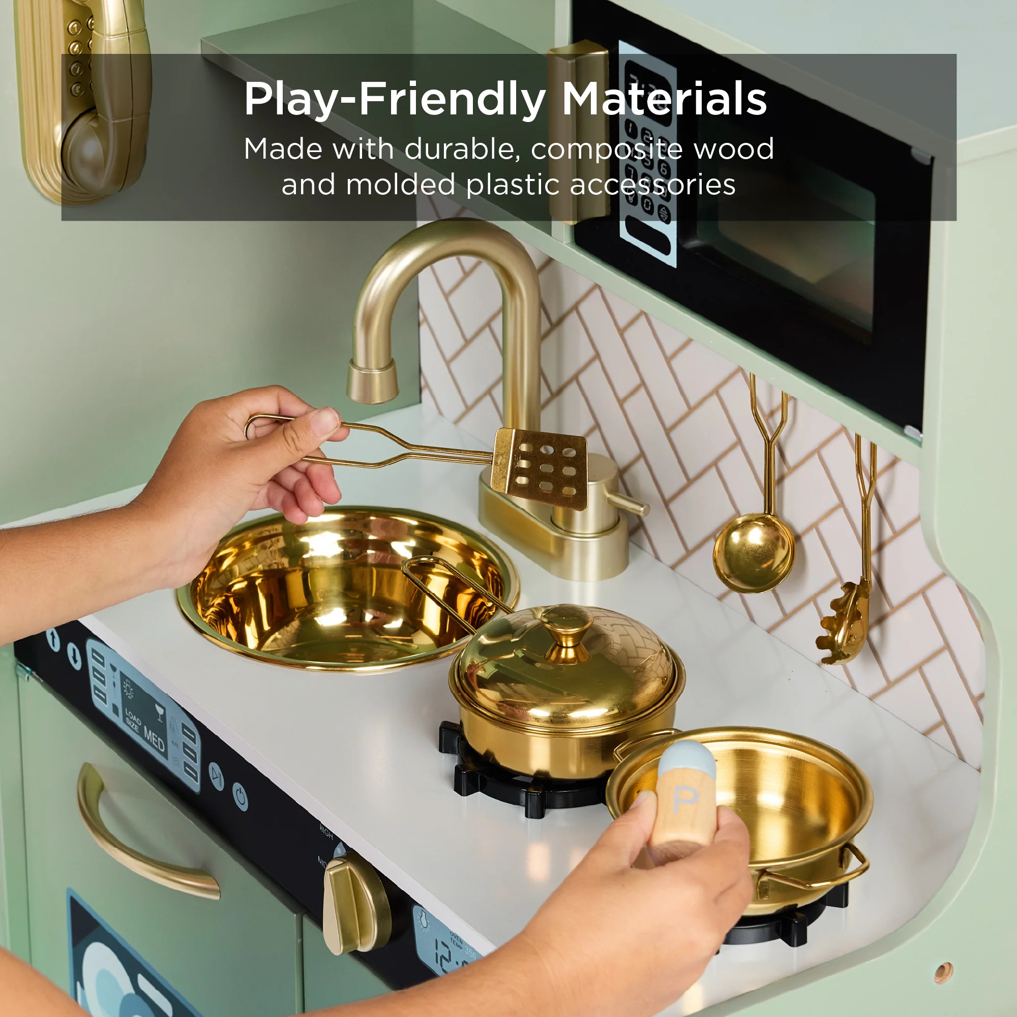 Wooden Play Kitchen for Kids with Accessories, Pretend Cooking Set, Ages 3+ - Image 3