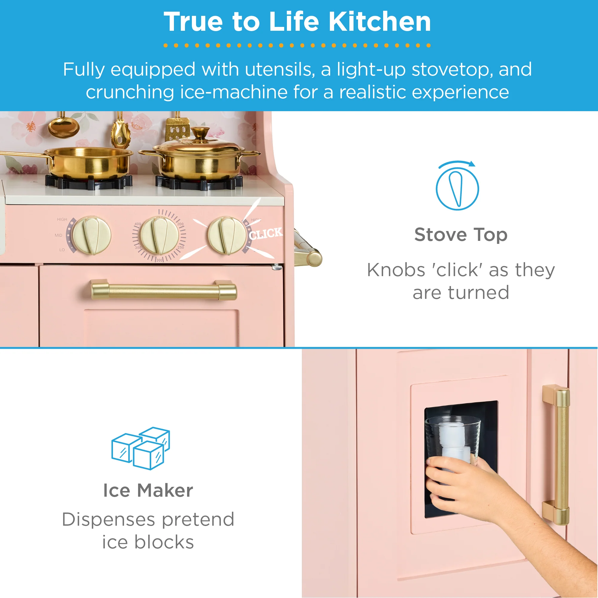 Wooden Play Kitchen for Kids with Accessories, Pretend Cooking Set, Ages 3+ - Image 33