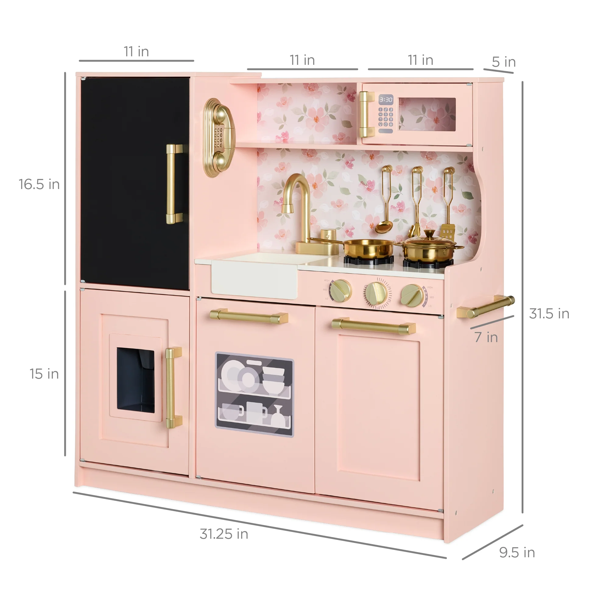 Wooden Play Kitchen for Kids with Accessories, Pretend Cooking Set, Ages 3+ - Image 35