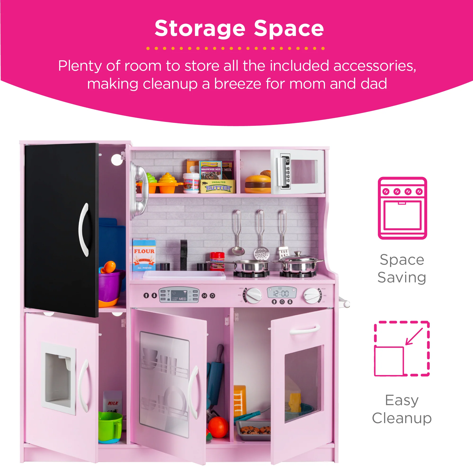 Wooden Play Kitchen for Kids with Accessories, Pretend Cooking Set, Ages 3+ - Image 41