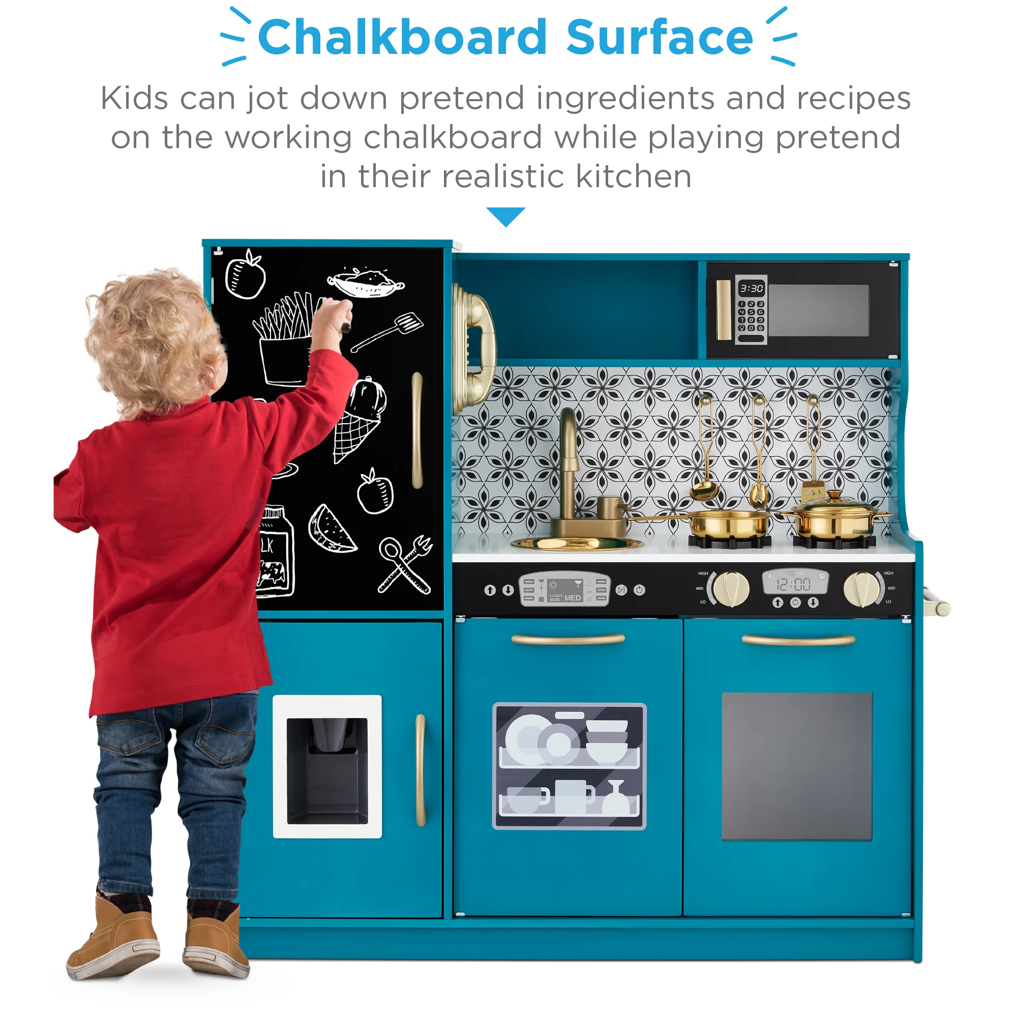 Wooden Play Kitchen for Kids with Accessories, Pretend Cooking Set, Ages 3+ - Image 44