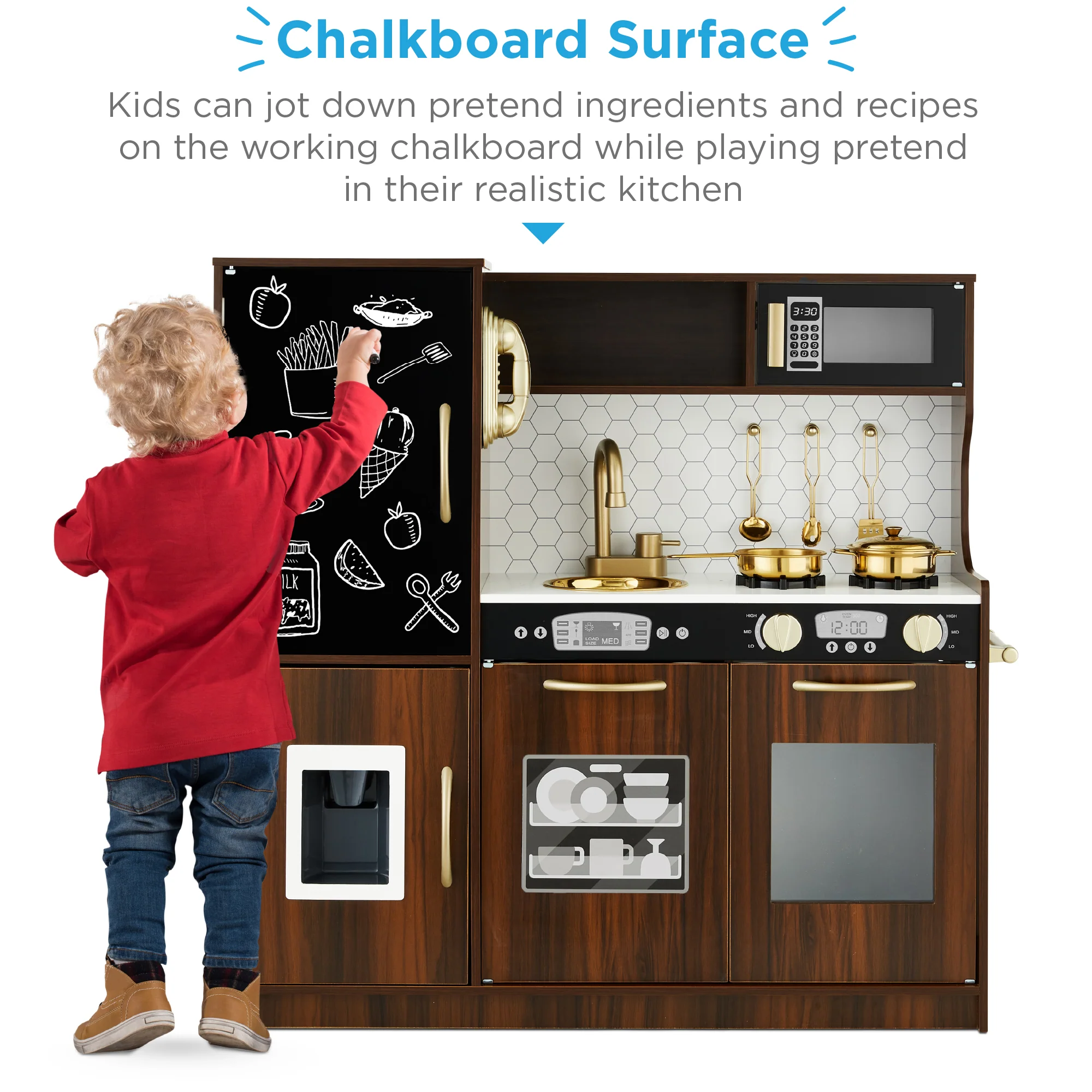 Wooden Play Kitchen for Kids with Accessories, Pretend Cooking Set, Ages 3+ - Image 58