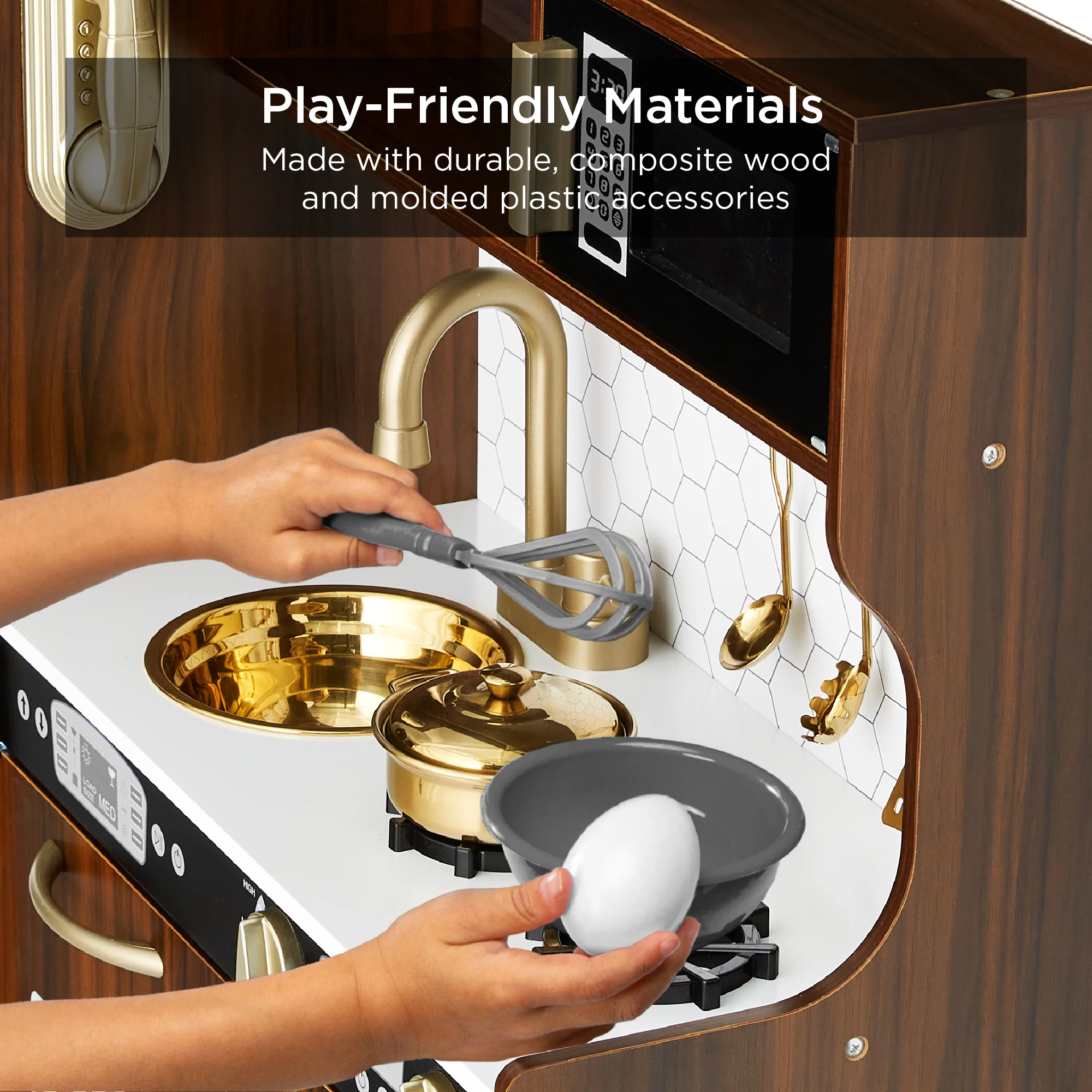 Wooden Play Kitchen for Kids with Accessories, Pretend Cooking Set, Ages 3+ - Image 59