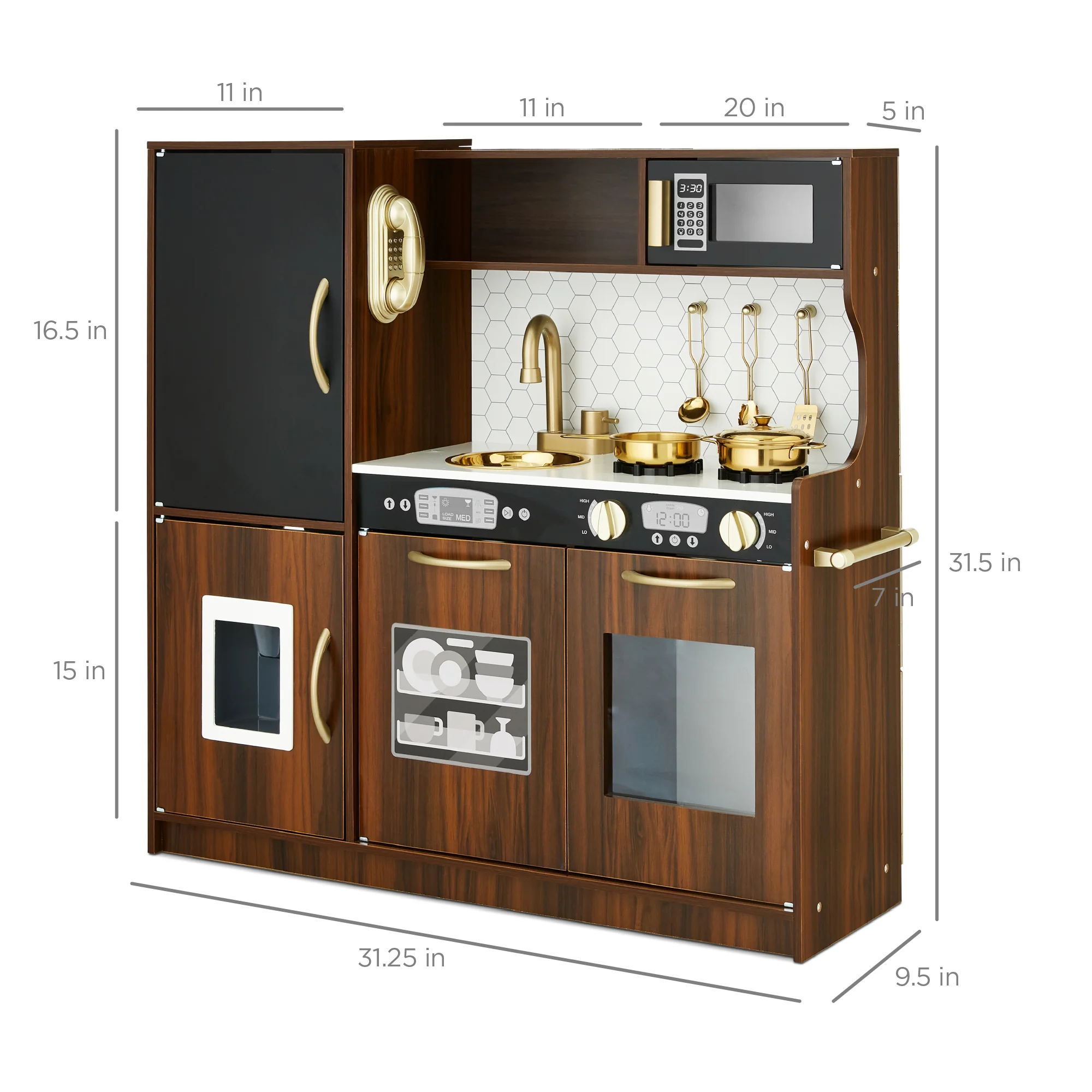 Wooden Play Kitchen for Kids with Accessories, Pretend Cooking Set, Ages 3+ - Image 63