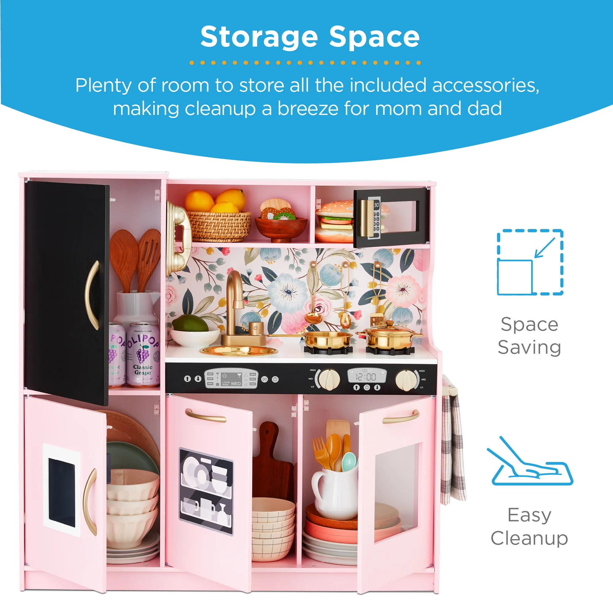 Wooden Play Kitchen for Kids with Accessories, Pretend Cooking Set, Ages 3+ - Image 69