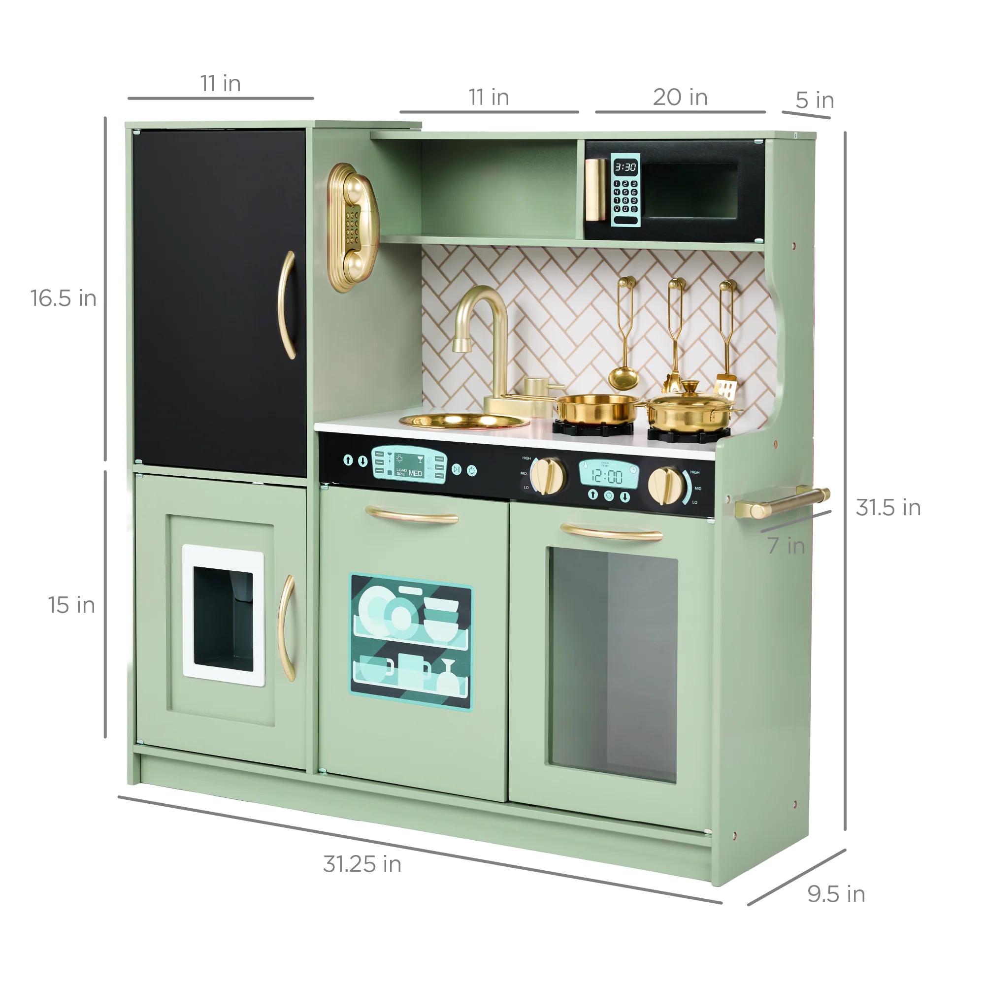 Wooden Play Kitchen for Kids with Accessories, Pretend Cooking Set, Ages 3+ - Image 7
