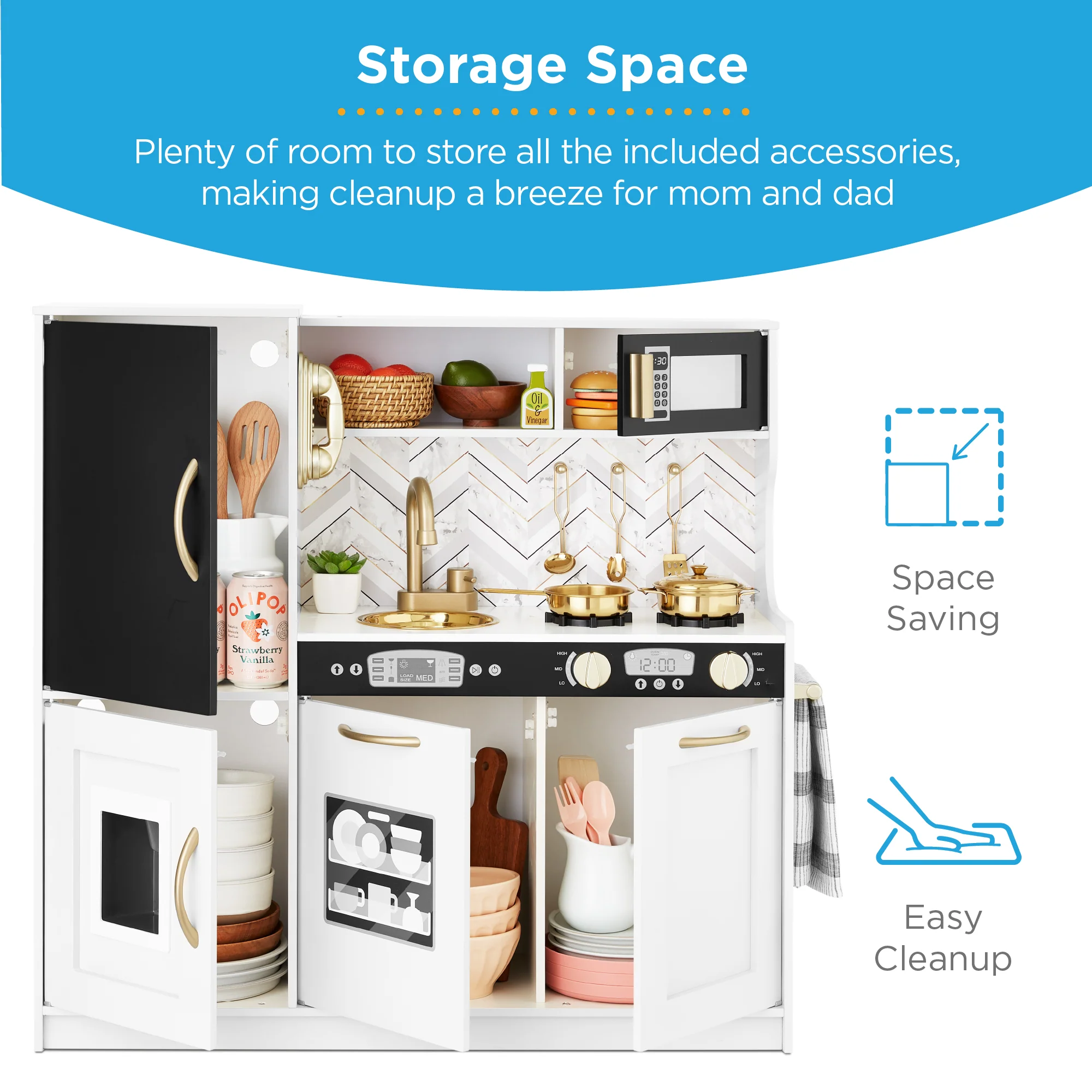 Wooden Play Kitchen for Kids with Accessories, Pretend Cooking Set, Ages 3+ - Image 76