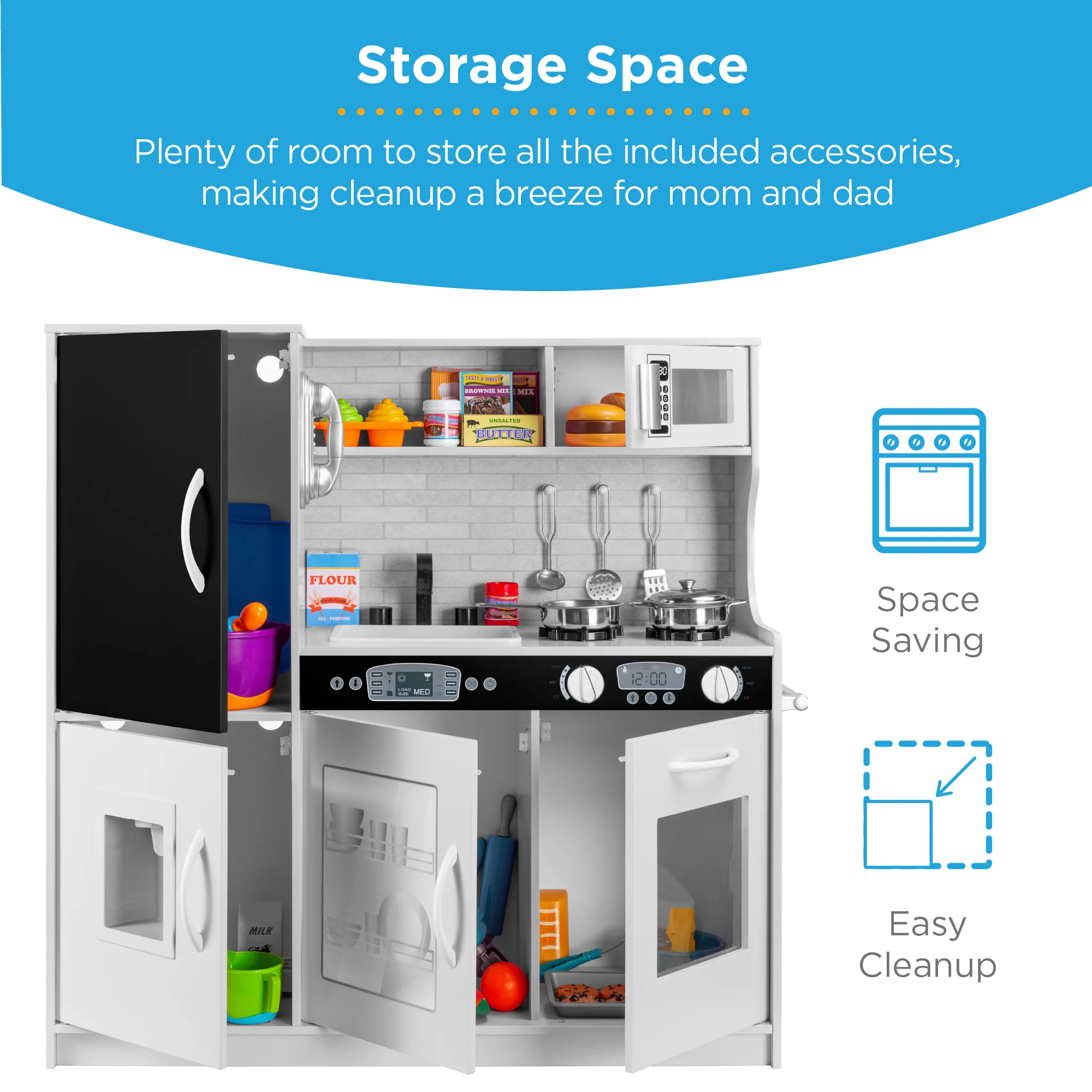 Wooden Play Kitchen for Kids with Accessories, Pretend Cooking Set, Ages 3+ - Image 83