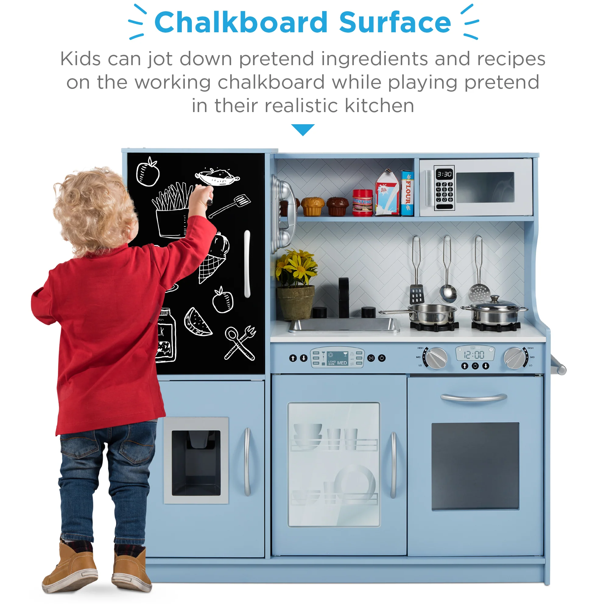 Wooden Play Kitchen for Kids with Accessories, Pretend Cooking Set, Ages 3+ - Image 86