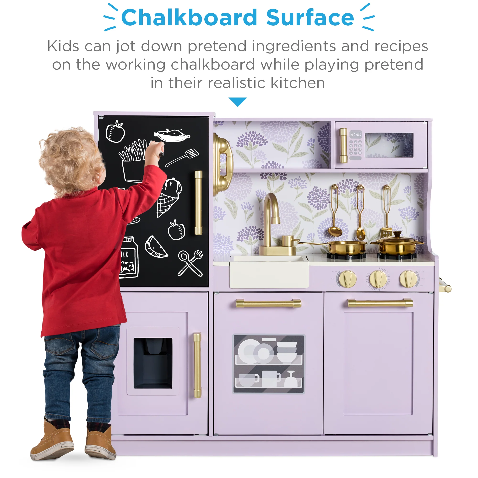Wooden Play Kitchen for Kids with Accessories, Pretend Cooking Set, Ages 3+ - Image 9