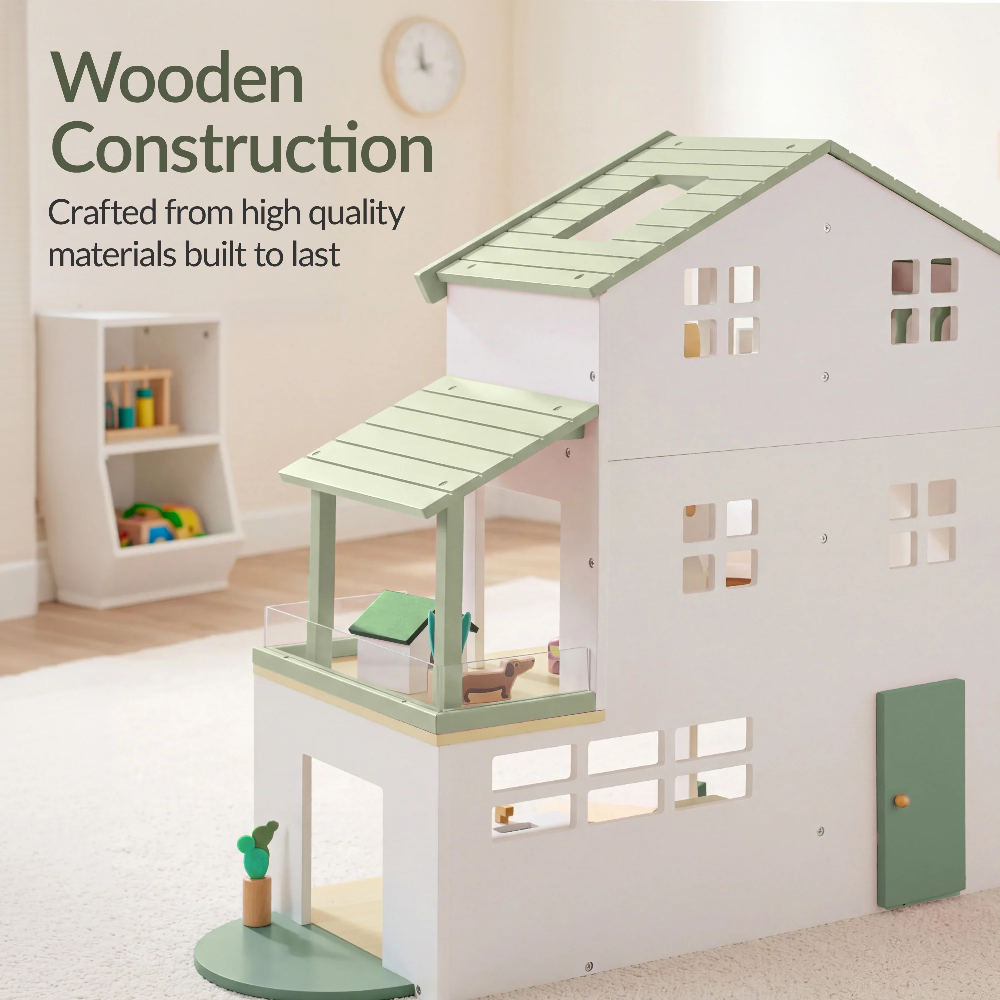 Pretend Play Wooden Doll House w/ 40 Accessories, Modern Toy Playset - Image 16