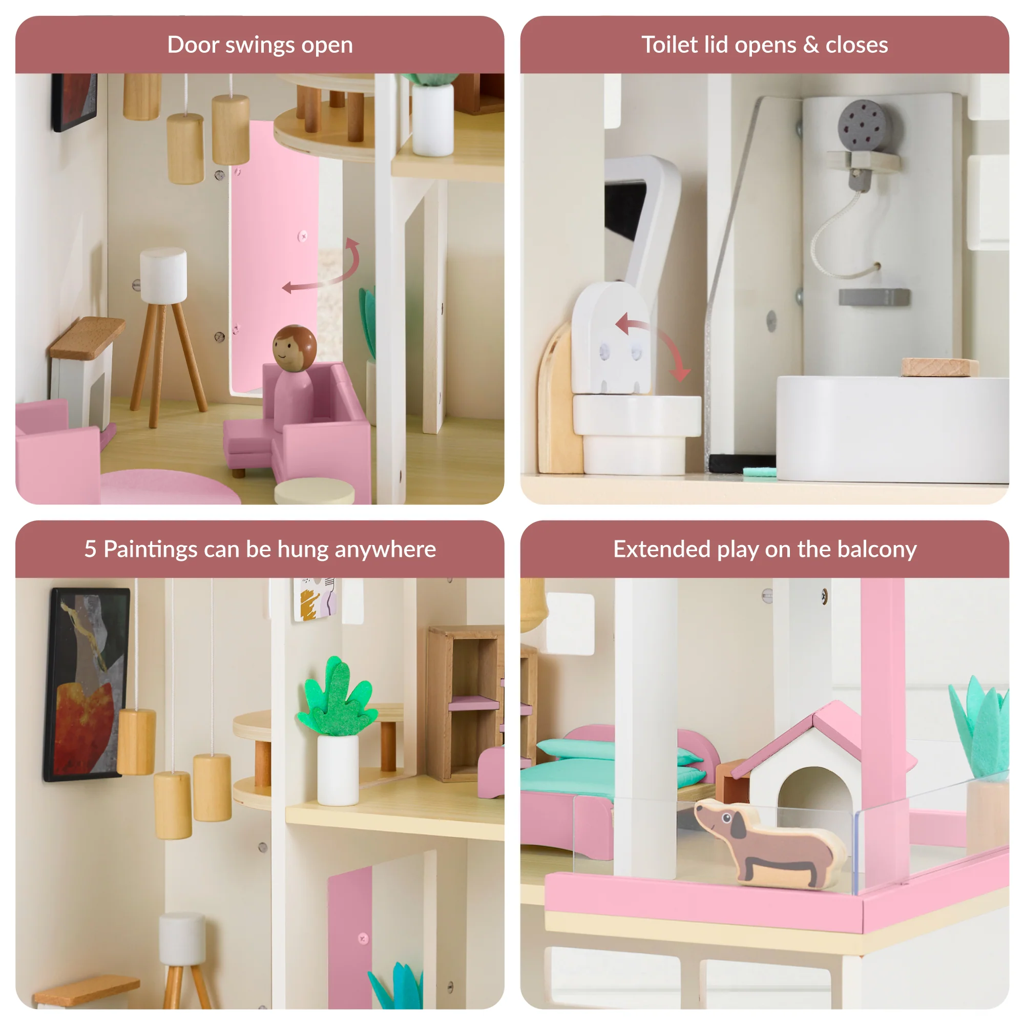 Pretend Play Wooden Doll House w/ 40 Accessories, Modern Toy Playset - Image 20