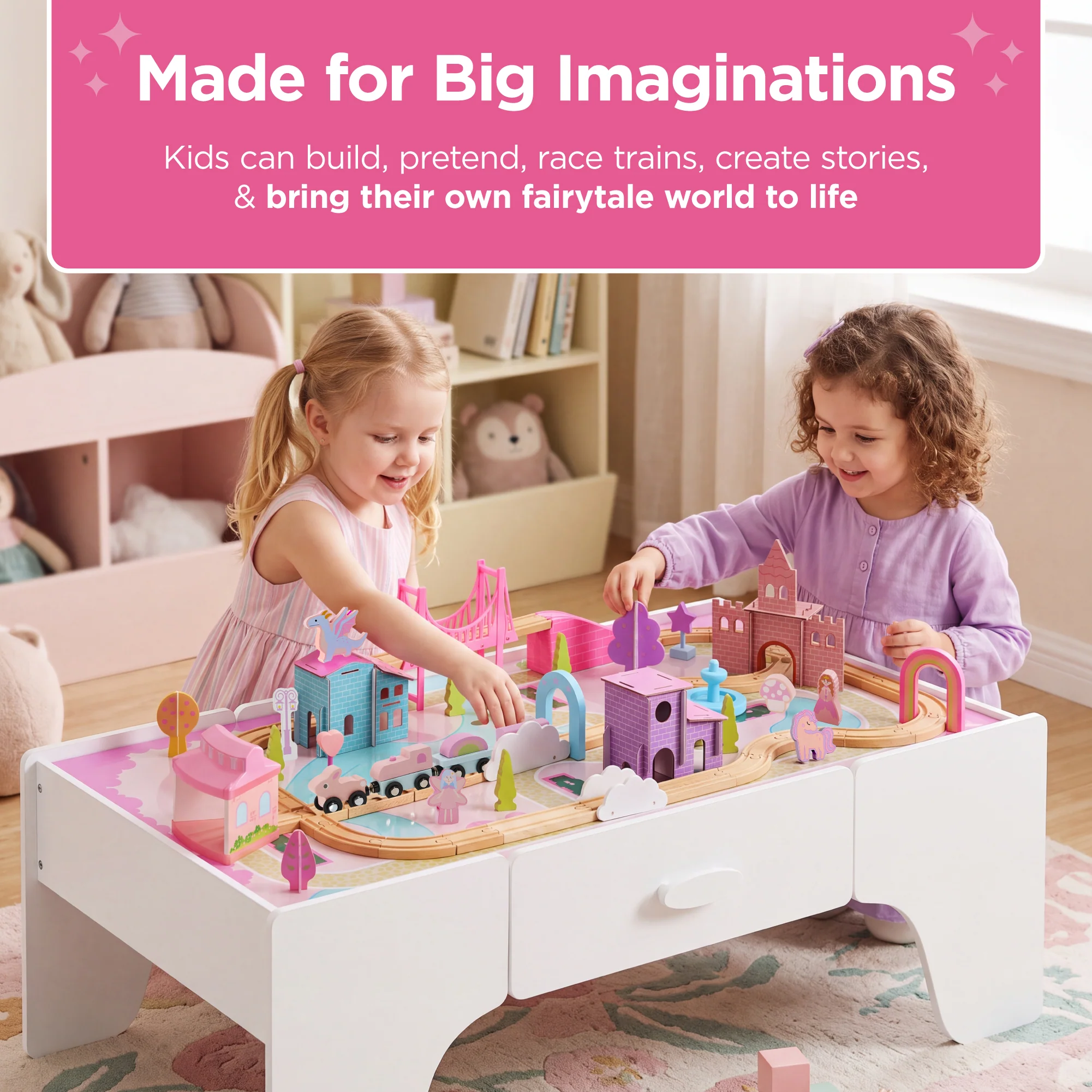 Princess Train Table for Toddlers, Train Set with Storage - Image 13