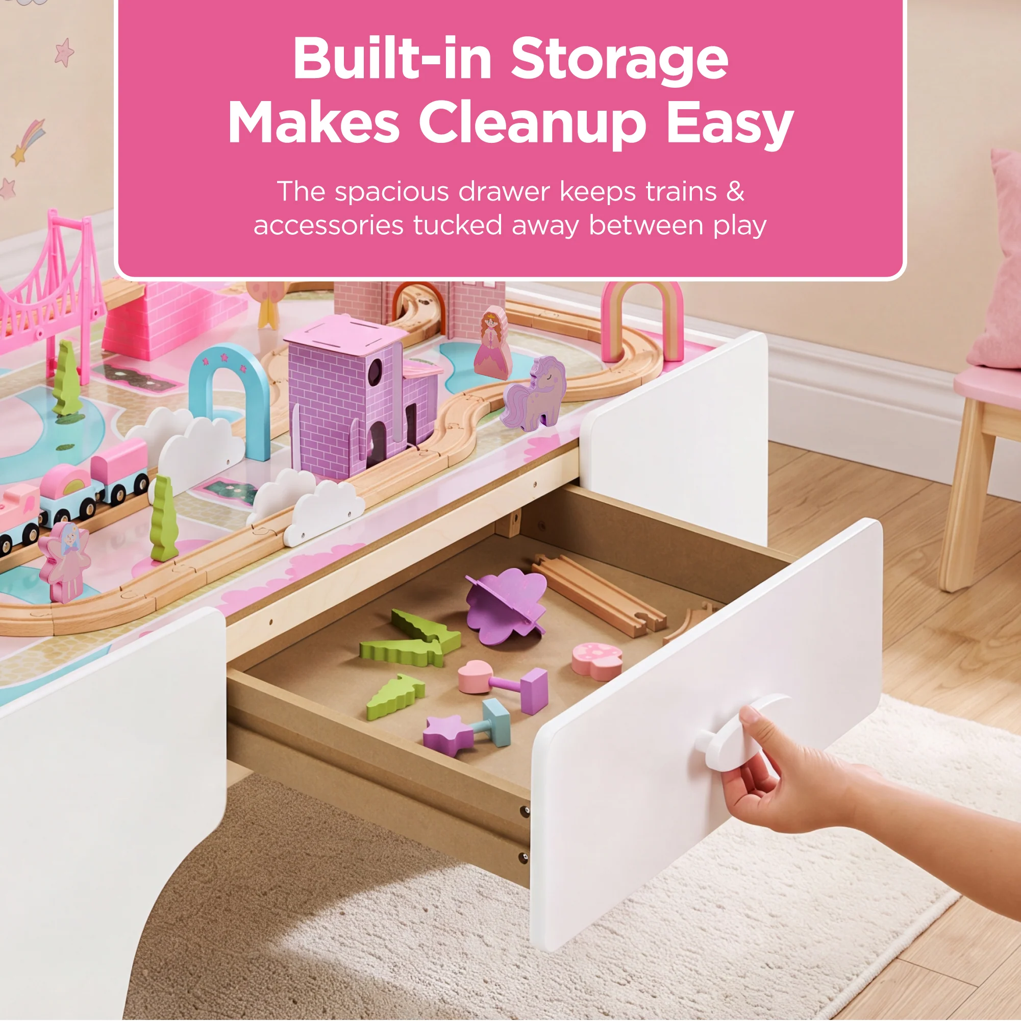 Princess Train Table for Toddlers, Train Set with Storage - Image 14