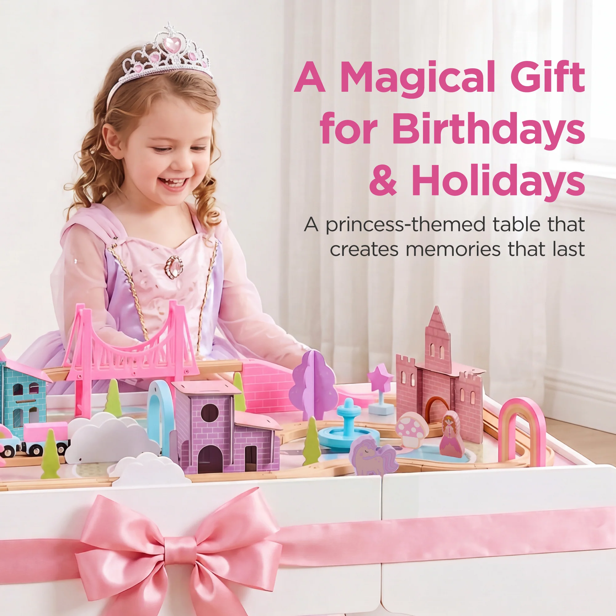 Princess Train Table for Toddlers, Train Set with Storage - Image 16