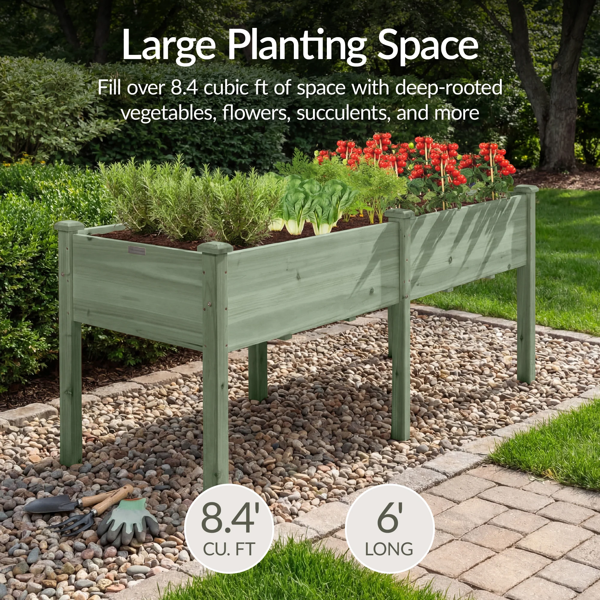 Raised Garden Bed, Elevated Wood Garden Planter Stand - 72x24x30in - Image 3