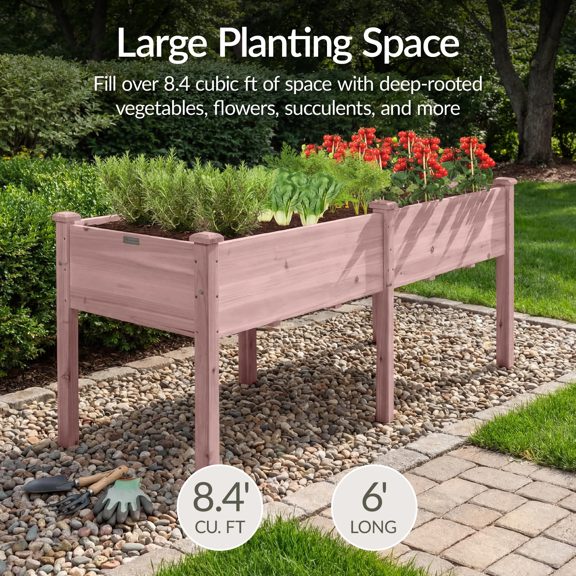 Raised Garden Bed, Elevated Wood Garden Planter Stand - 72x24x30in - Image 31