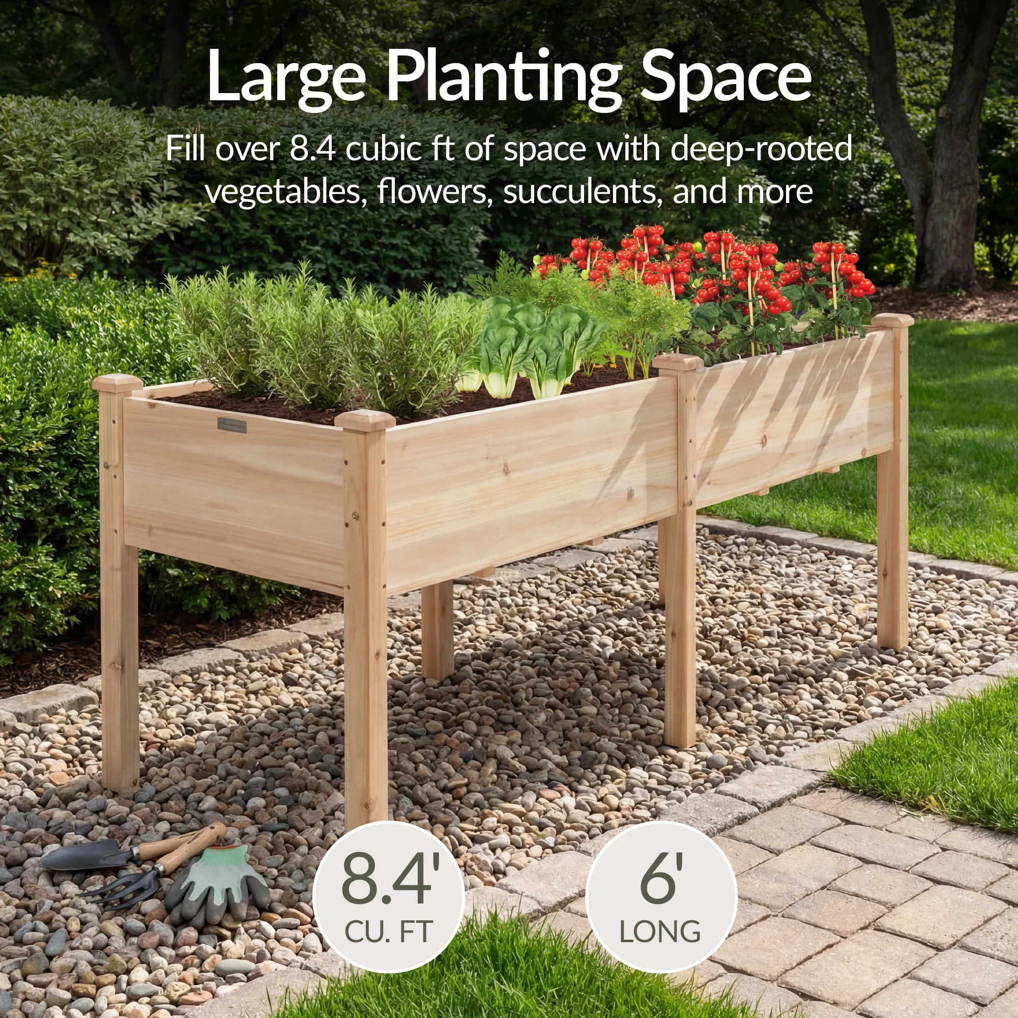 Raised Garden Bed, Elevated Wood Garden Planter Stand - 72x24x30in - Image 45