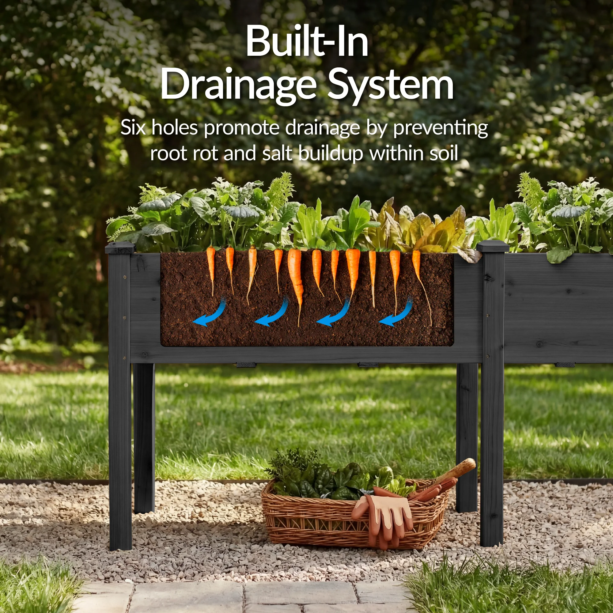 Raised Garden Bed, Elevated Wood Garden Planter Stand - 72x24x30in - Image 54