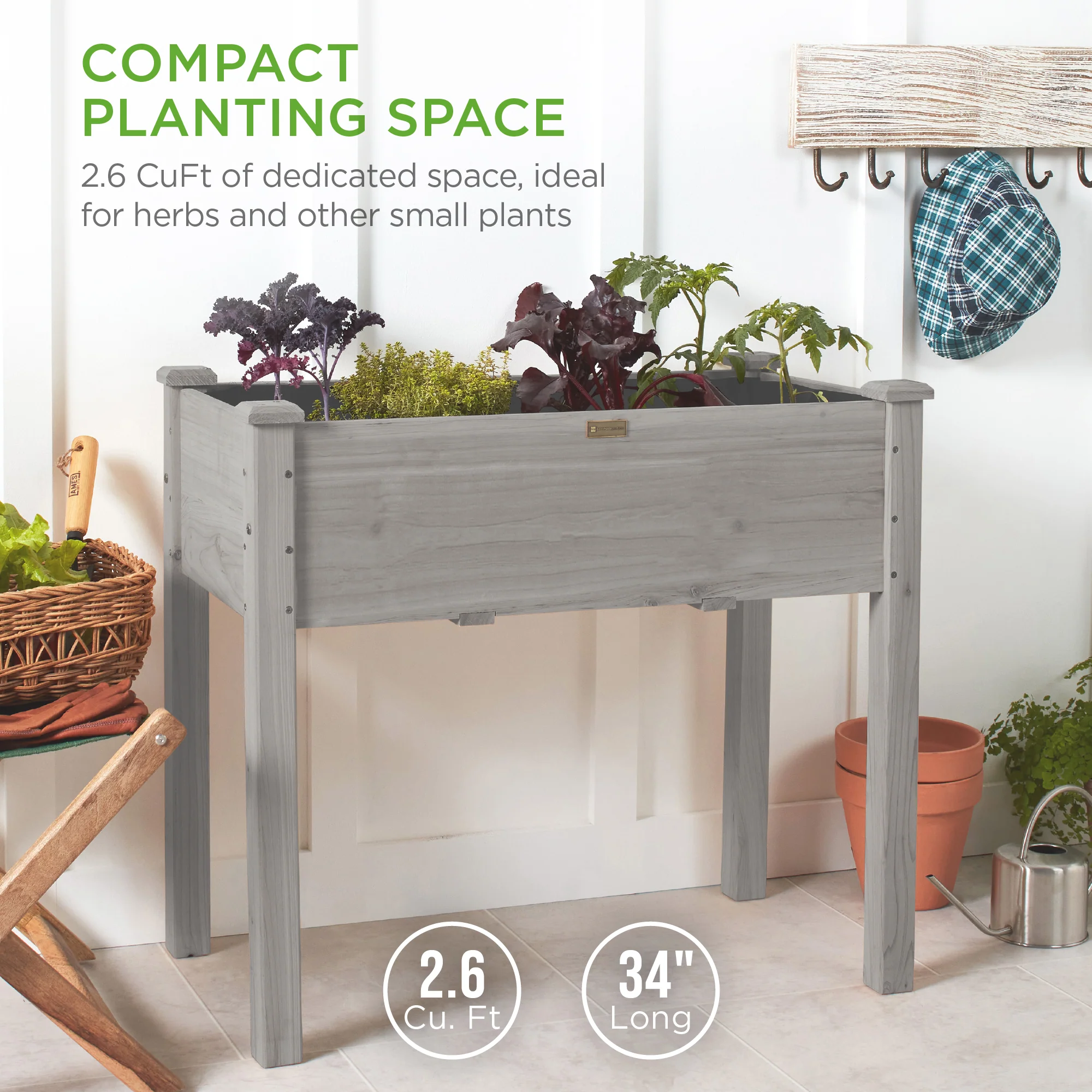 Raised Garden Bed, Elevated Wood Planter Box Stand w/ Bed Liner - 34x18x30in - Image 16