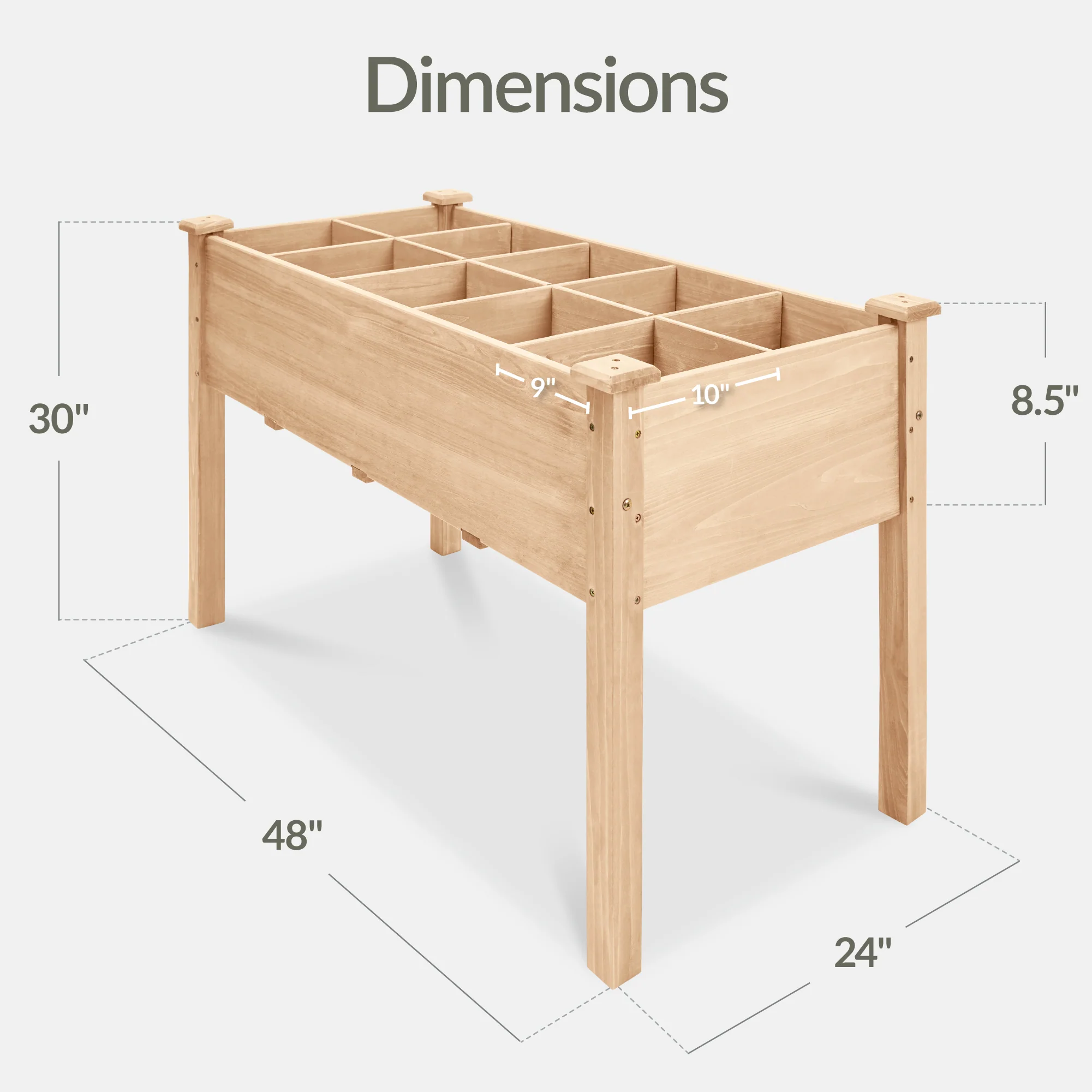 Raised Garden Bed Planter Box with 10 Grid Sections - Image 2