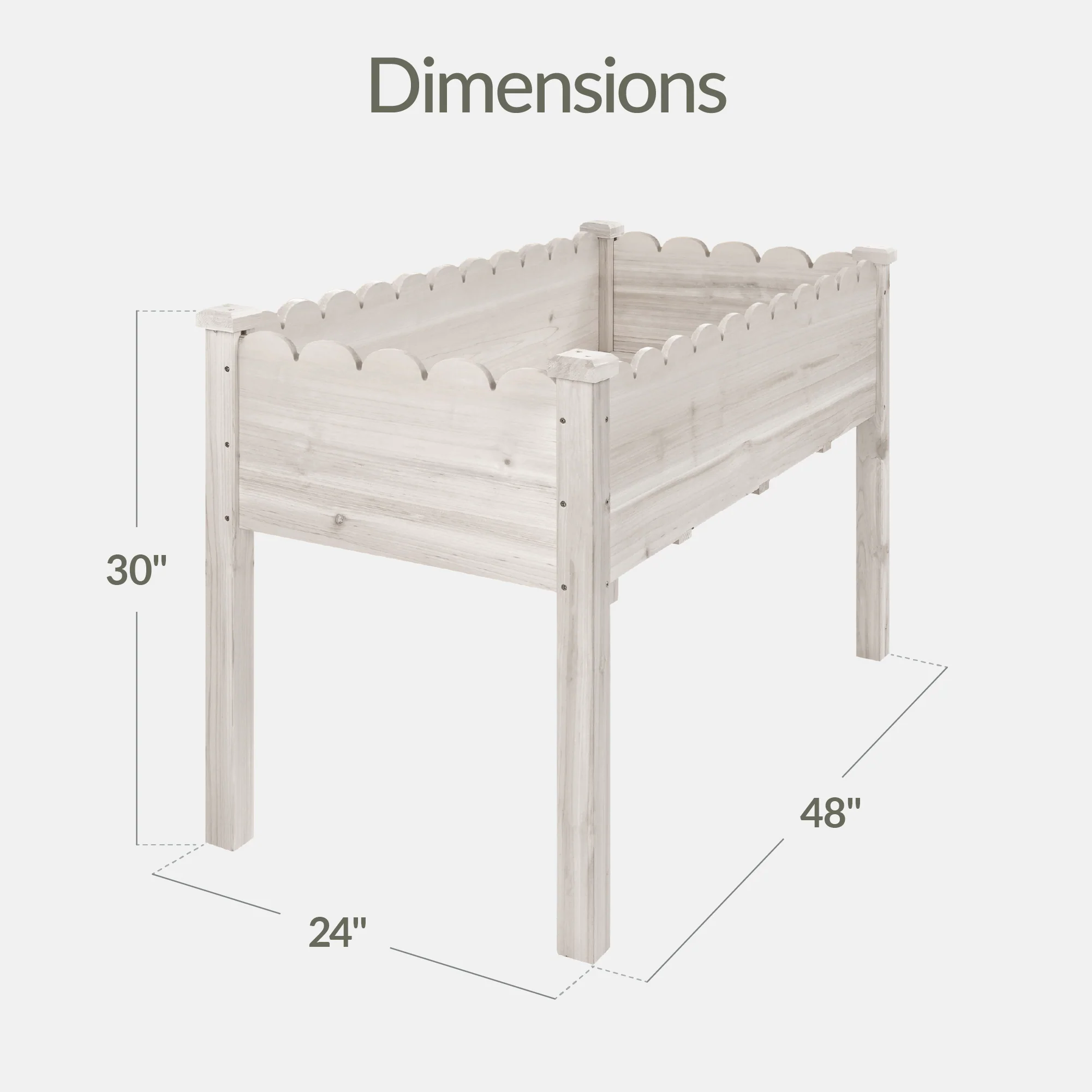 Raised Garden Bed, Scalloped Elevated Wooden Planter Box - 48x24x30in - Image 10