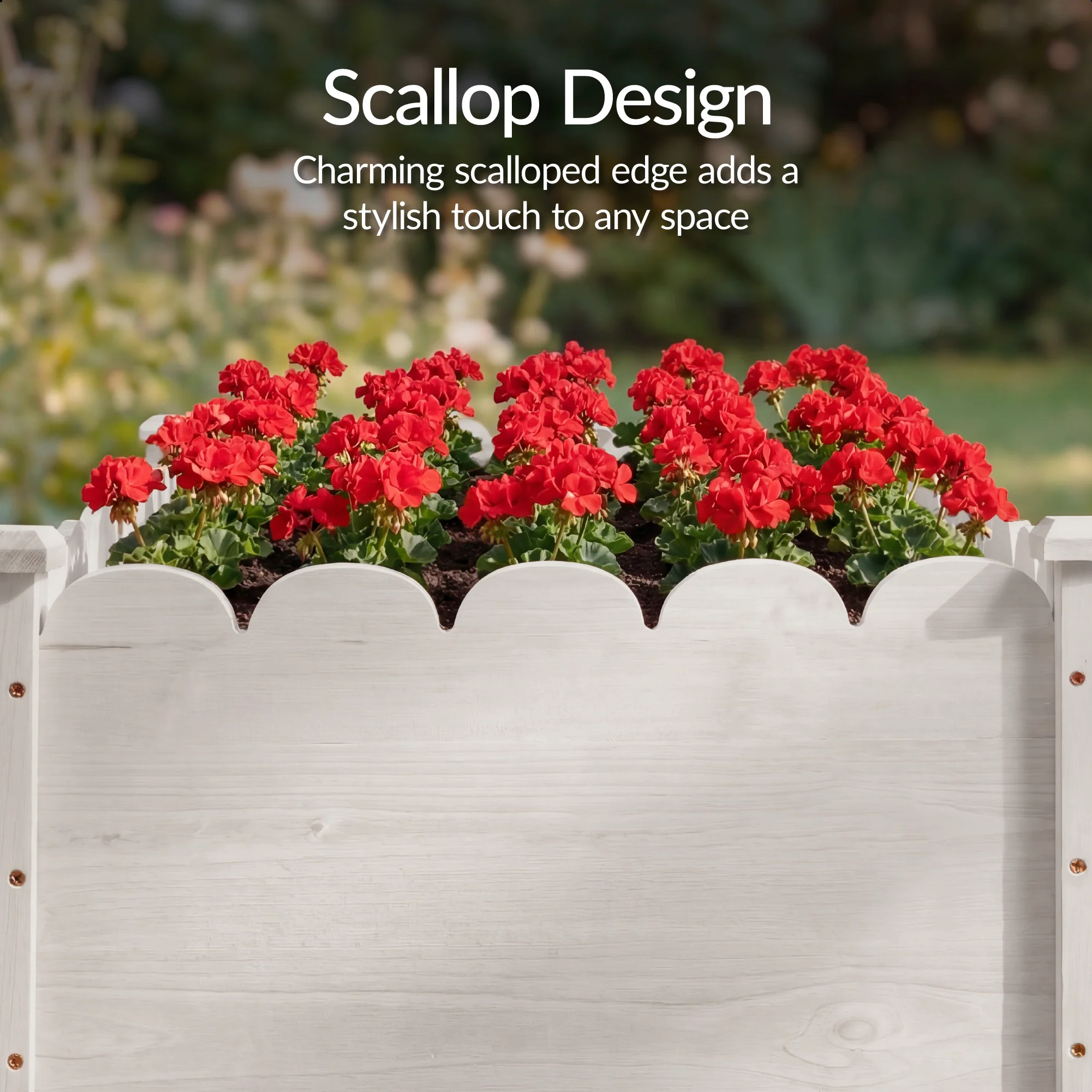 Raised Garden Bed, Scalloped Elevated Wooden Planter Box - 48x24x30in - Image 11