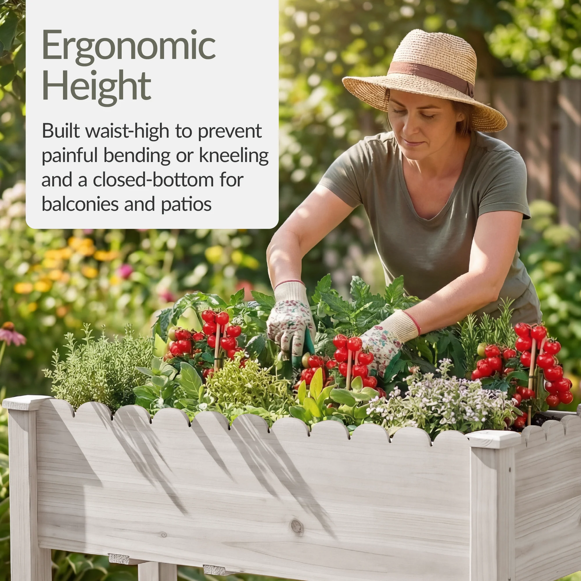 Raised Garden Bed, Scalloped Elevated Wooden Planter Box - 48x24x30in - Image 12